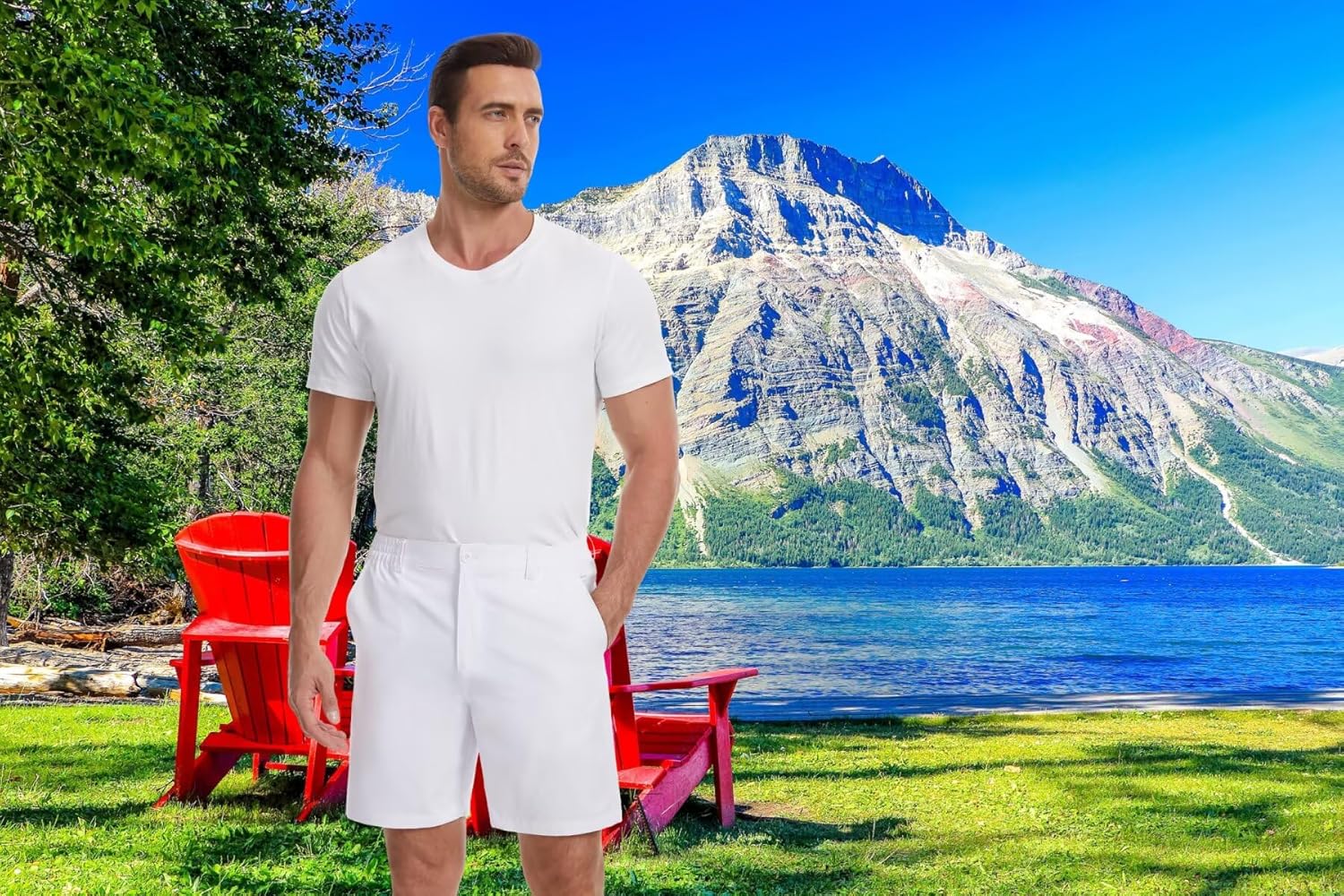 QPNGRP Men's 7" Inseam Stretch Quick Dry Lightweight Casual Golf Shorts with 3 Pockets - Image 2