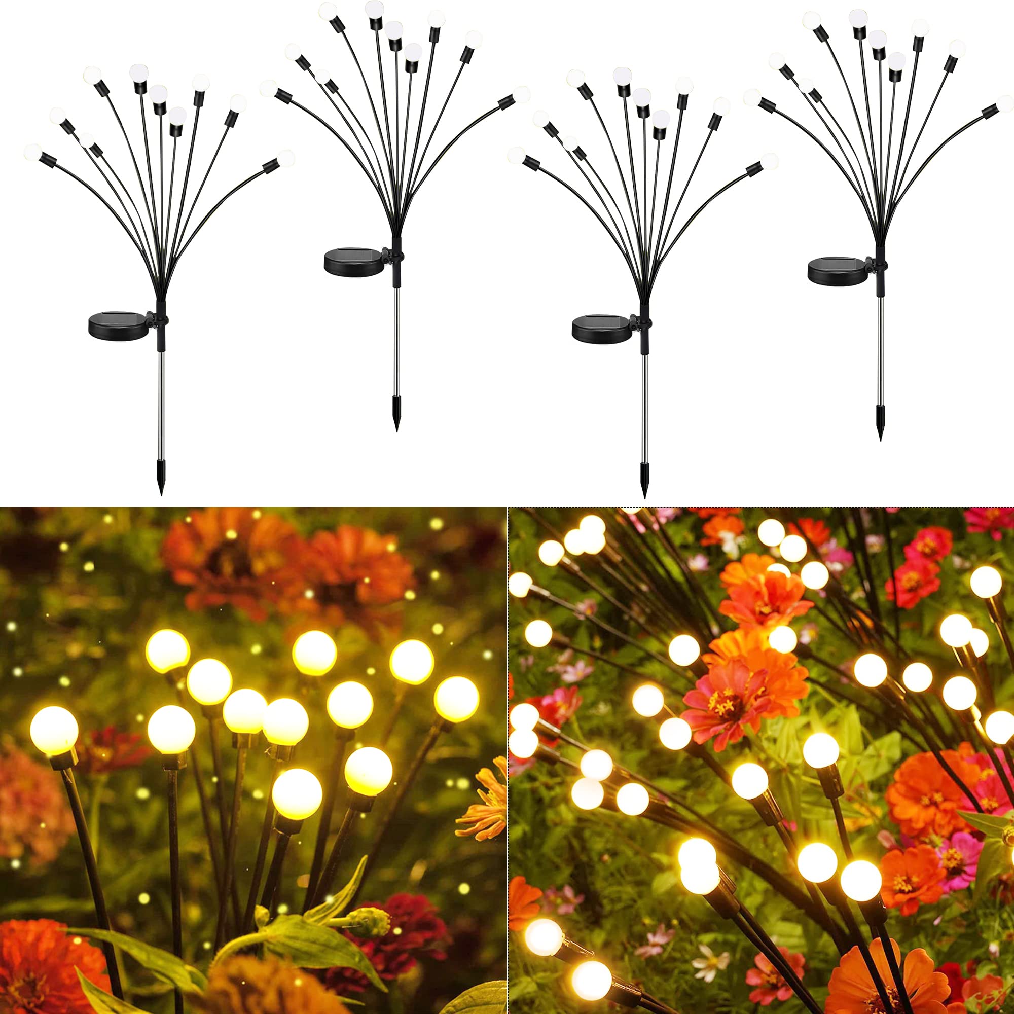 Solar Garden Lights-4 Pack Solar Firefly Lights with 40Led Firefly Garden Solar Light,Solar Swaying Light,Solar Outdoor Light,Waterproof Swaying Light,Outdoor Decorations Lights for Patio (Light1)