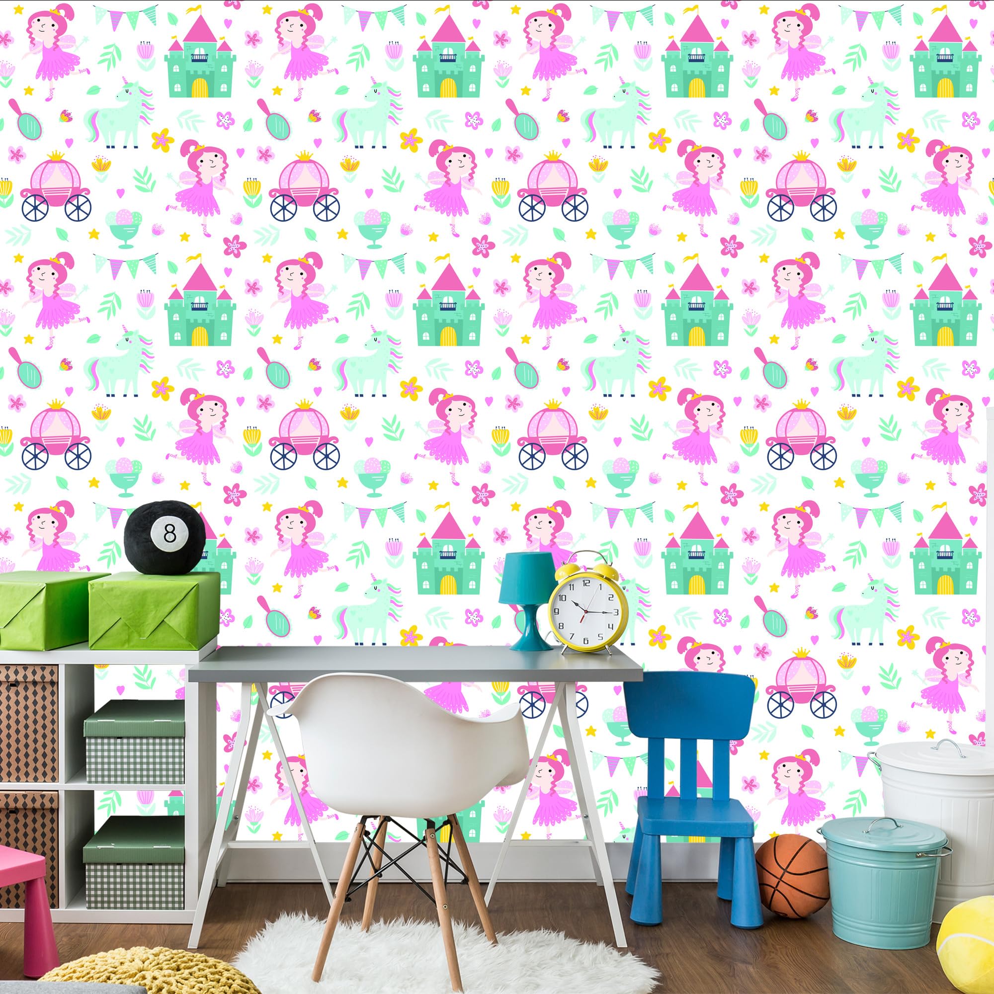 Vliestapete Einhörner und Prinzessinnen 50 x 1000 cm | Magische Märchenwelt; Verträumte Fantasiekulisse; Spielerischer Kinderakzent; Kleister im Set