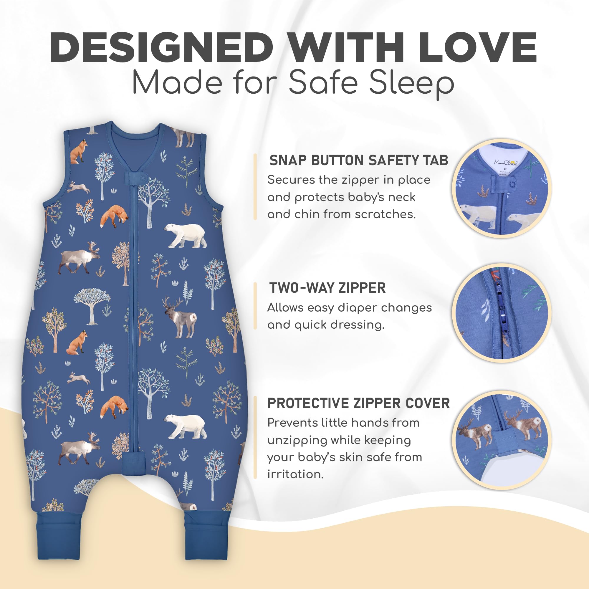 Mama Cheetah Toddler Sleep Sack with Feet, 6-18 Month, 2.5 TOG Organic Cotton Baby Sleeping Bag with Legs - Image 3