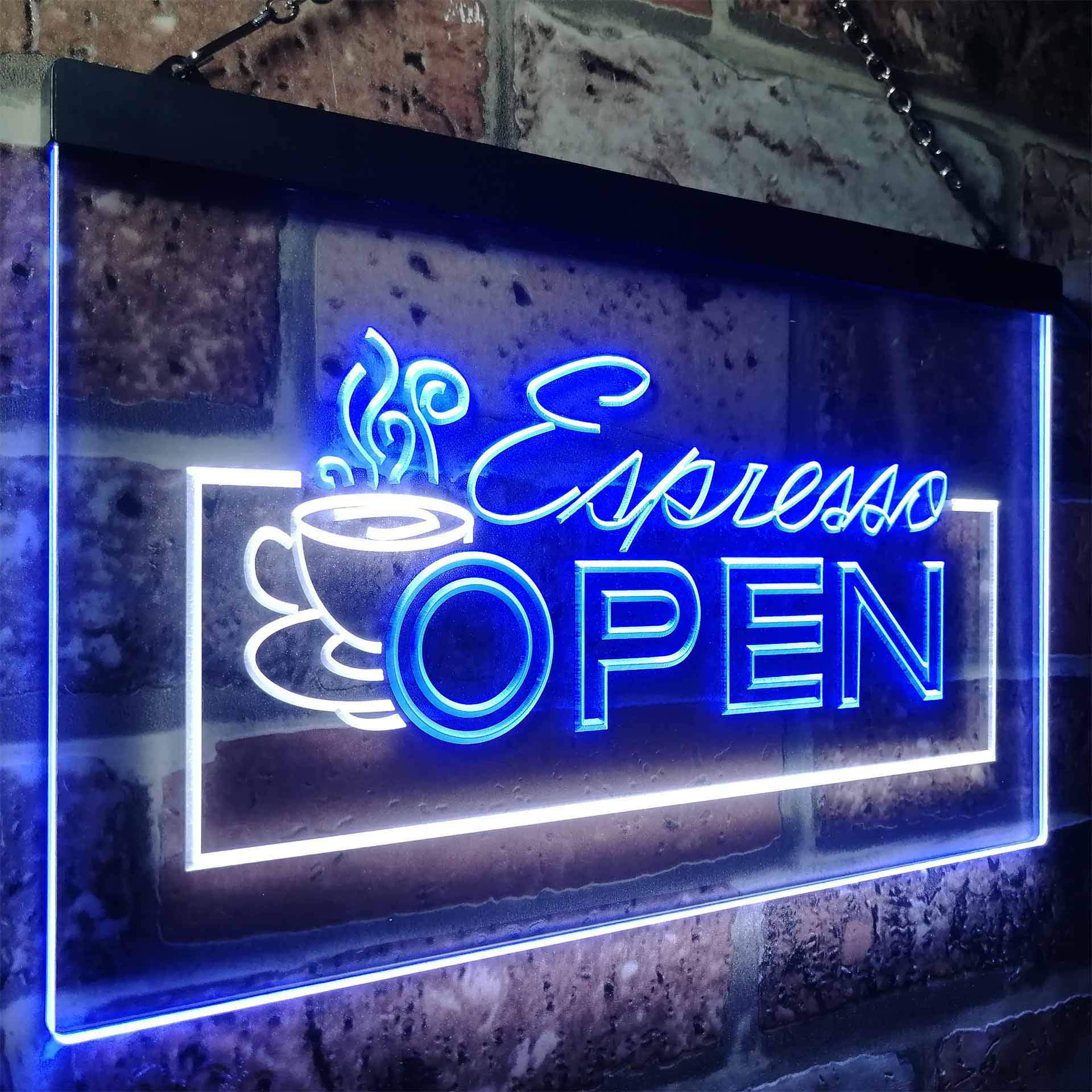 Espresso Coffee Shop Open Dual Color LED Enseigne Lumineuse Neon Sign Blanc et bleu 600 x 400mm st6s64-i0020-wb