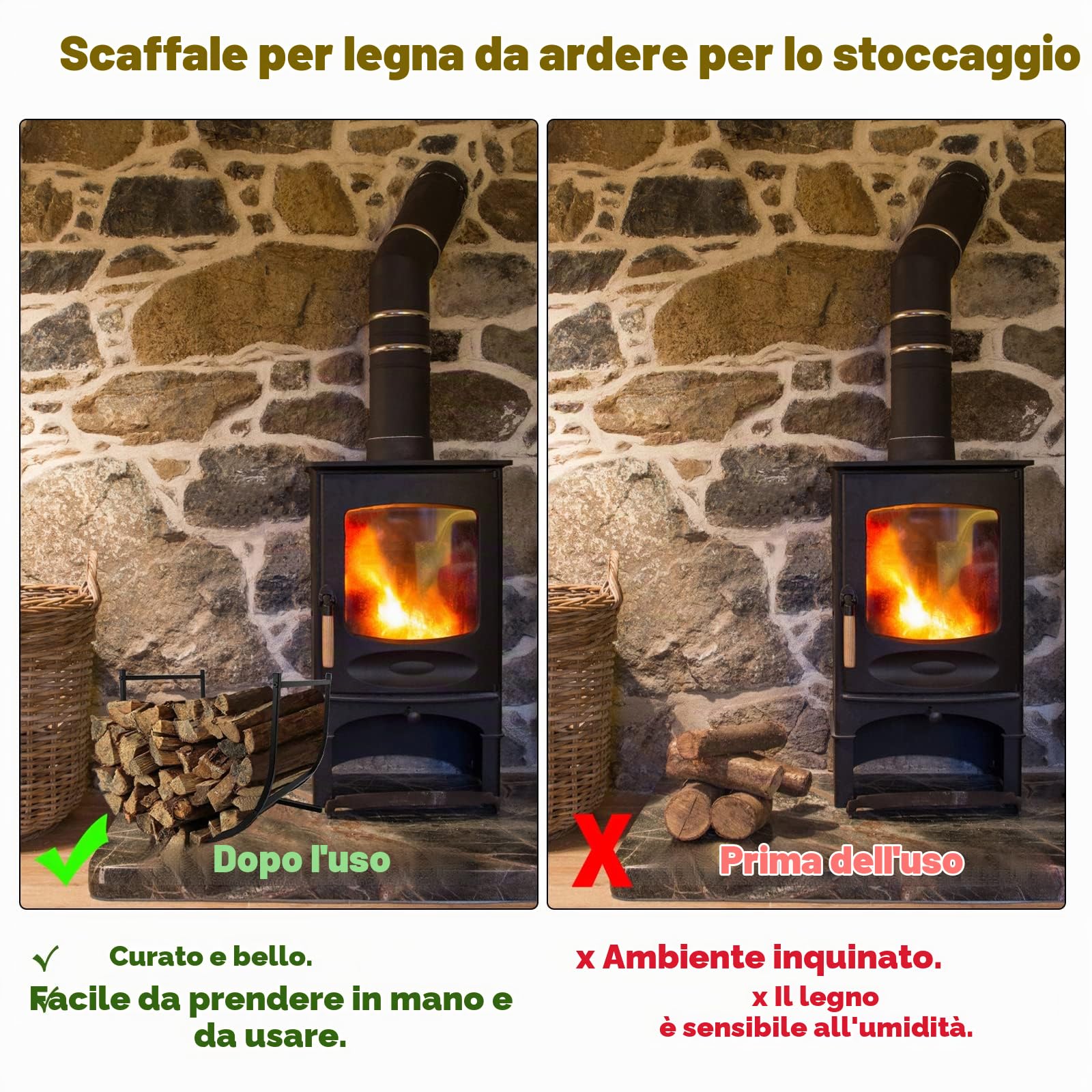Froadp 44x37x40cm Cestini Portalegna Scaffale per Legna da Ardere Stoccaggio in Metallo per Tronchi Impilati Aiuto Cesto Porta da Camino Cestini Rack Nero Supporto per Interni e Esterni