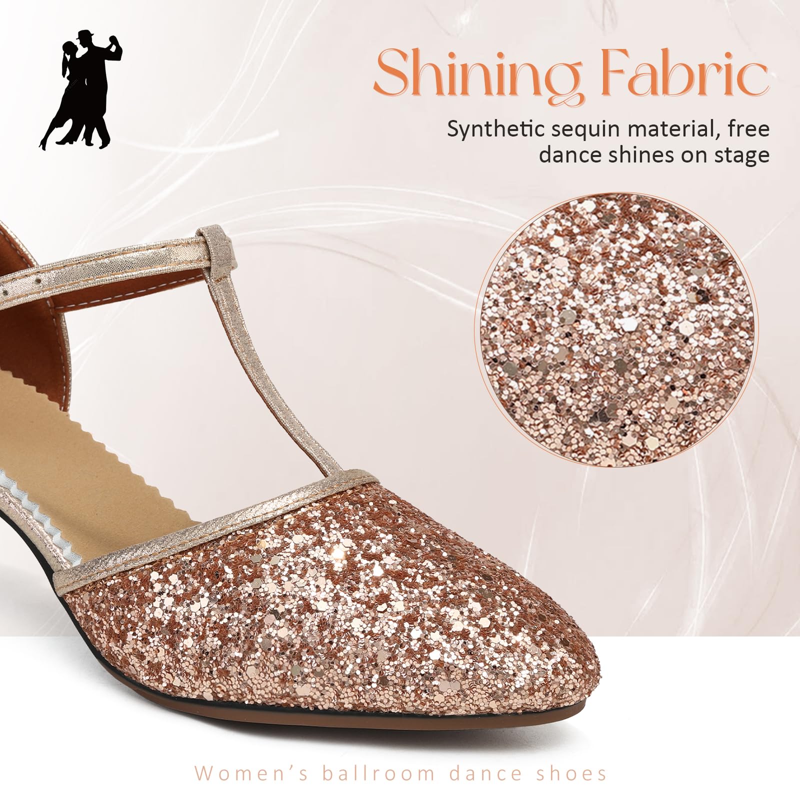 Scarpe da Ballo Latino Americano Donna con Paillettes Punta Chiusa Scarpe Ballo Salsa Tango con Tacco Basso,Tacco di 5.5 cm,FT-135