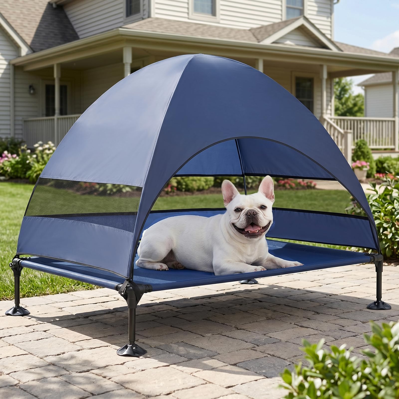 Snagle Paw Elvated Dog Bed With Canopy,Portable Raised Outdoor Dog Bed with Anti-Slip Feet,Wider Shade Pet Cot with Breathable Mesh,Waterproof Pet Cot for Large Dogs Camping,Indoor& Outdoor Use — image 1