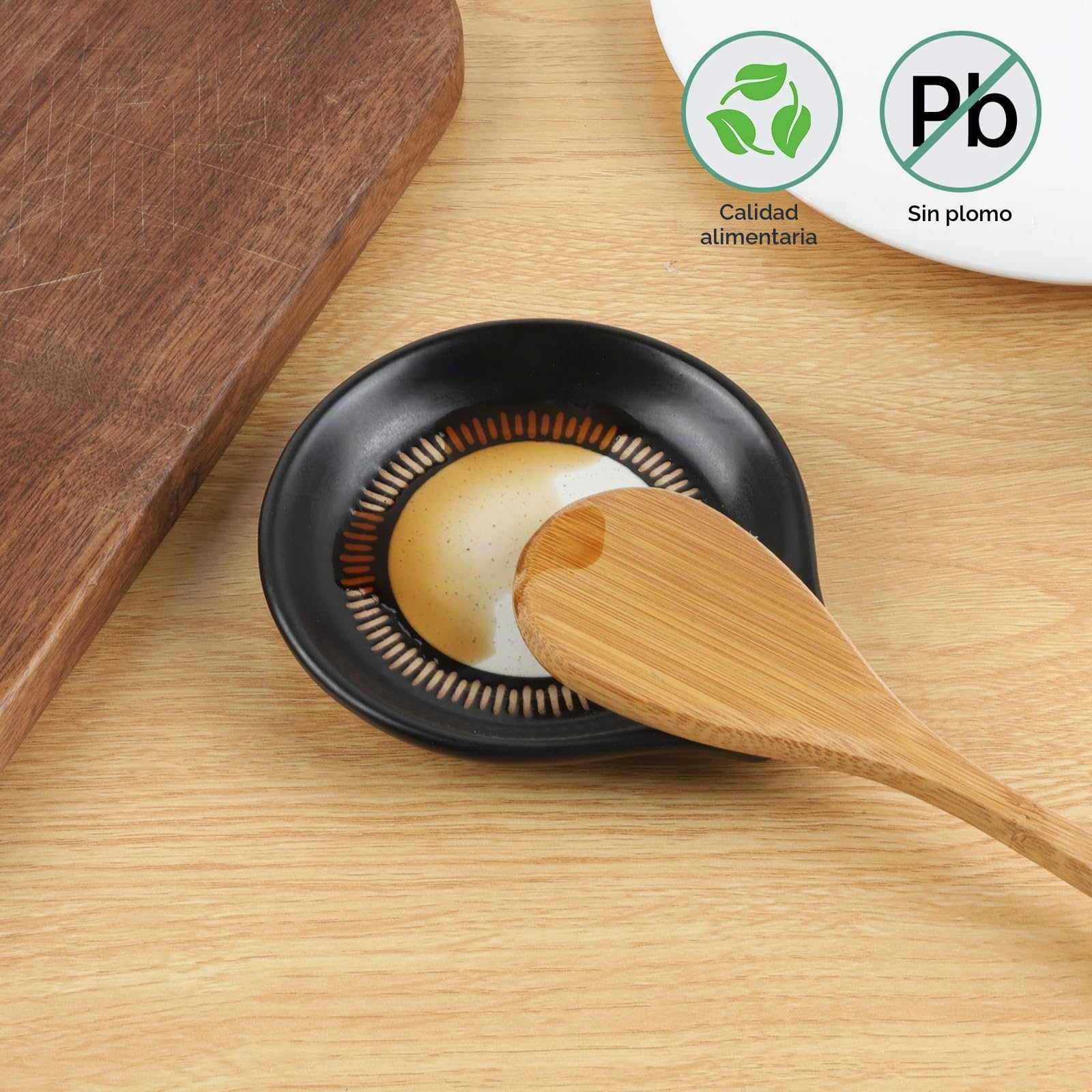 Toski Reposa Cucharas Ceramica para Estufa Mostrador de Cocina, Posacucharas Resistente Calor, Soporte De Cuchara Negro, Grande Reposacucharas para Espátulas, Cucharas, Pinzas, Apto Para Lavavajillas