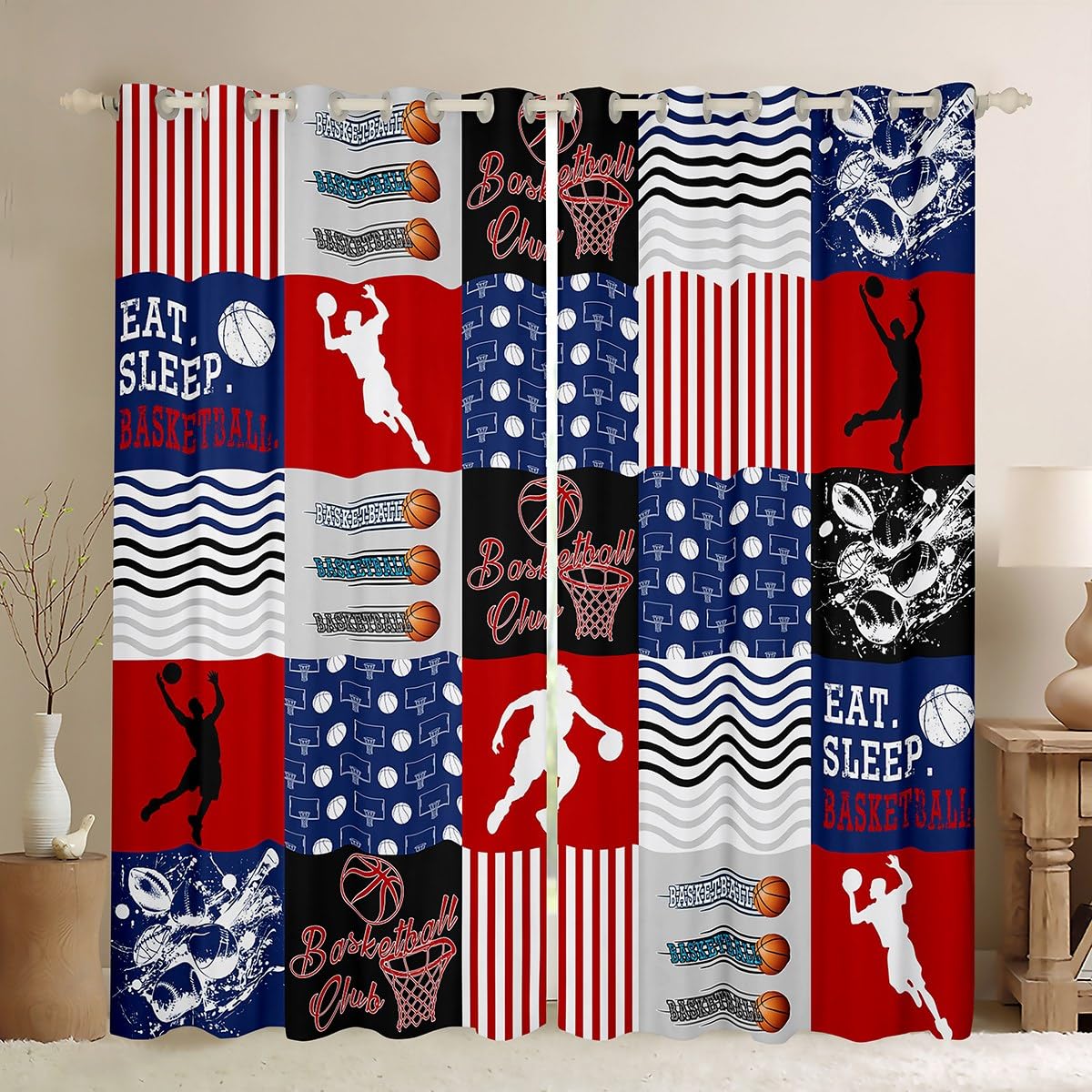 Tenda da basket per bambini, ragazzi e ragazze (2 pannelli, larghezza 132 x lunghezza 228 cm), tende per finestre sportive da gaming, idea regalo per gli amanti del basket 30% -50% oscuranti