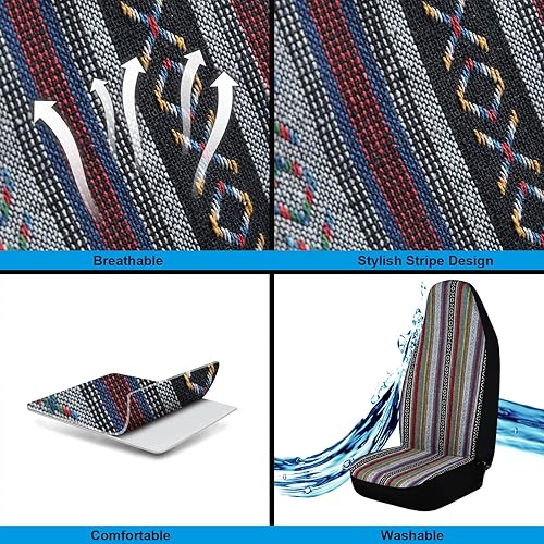 Miniatura 5 de Juego completo de fundas de asiento de auto con respaldo alto, lavable y transpirable, funda interior tejida a rayas coloridas universales para