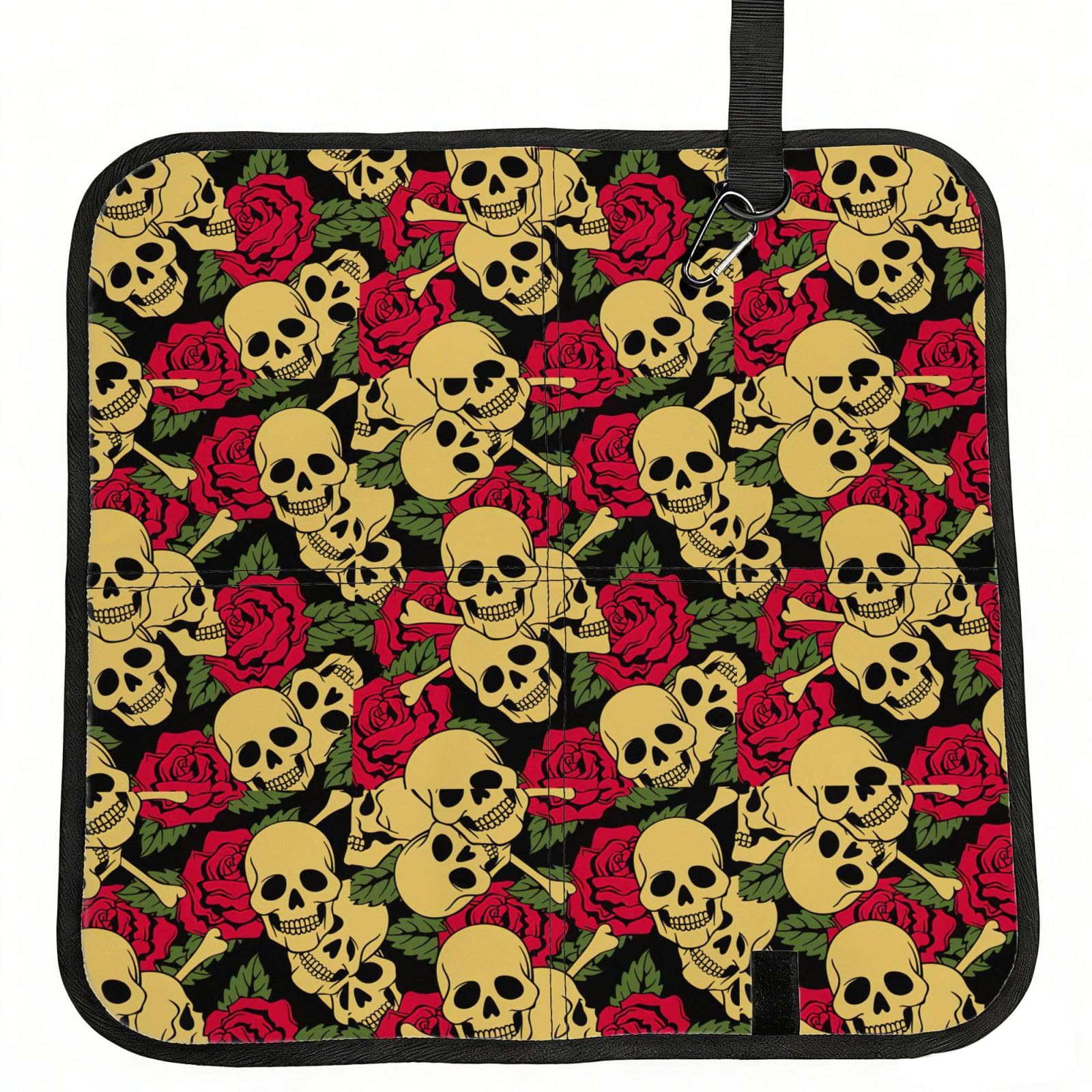 SDEGTHO Rose and skull Printed Foldable Seat Pad with Closure, Lightweight Cushion for Airplane Travel Camping
