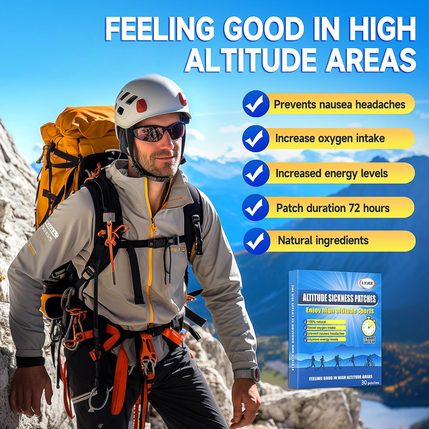 Altitude Sickness Prevention Patches,Effective High Altitude Ṧickness Treatmenṫ Fights Ṧymptoms,Supports Rapid High Altitude Acclimation （30 Patches）