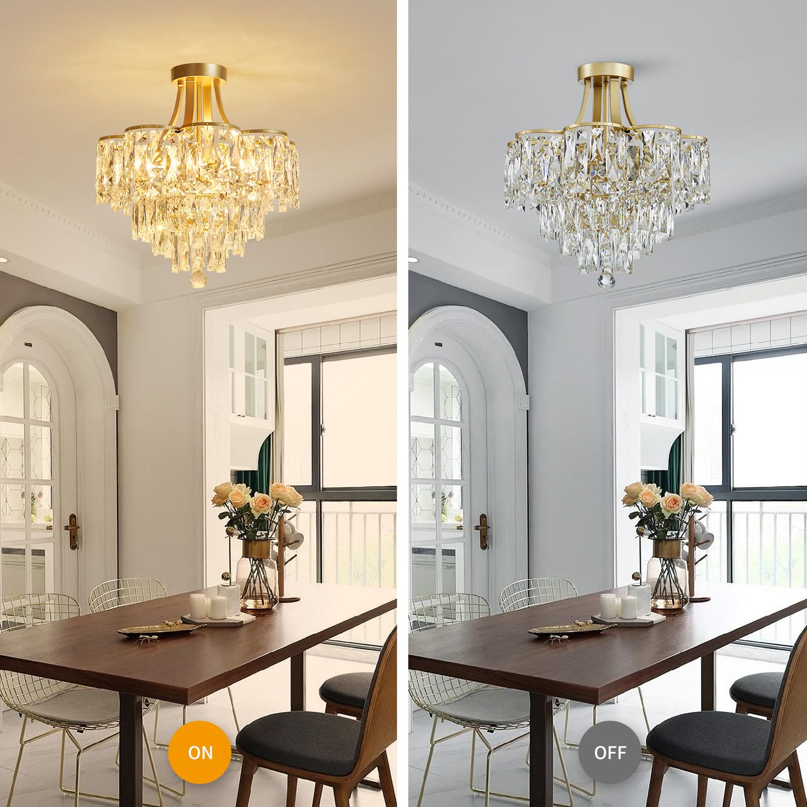 WUZUPS Crystal Chandelier Semi-Flushmount Ceiling Light Modern