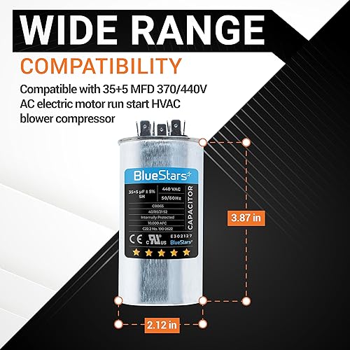 Miniatura 3 de BlueStars 2 paquetes 35+5 uF 355 MFD 370440VAC condensador redondo de doble funcionamiento, para arranque del motor del ventilador de unidad de CA o