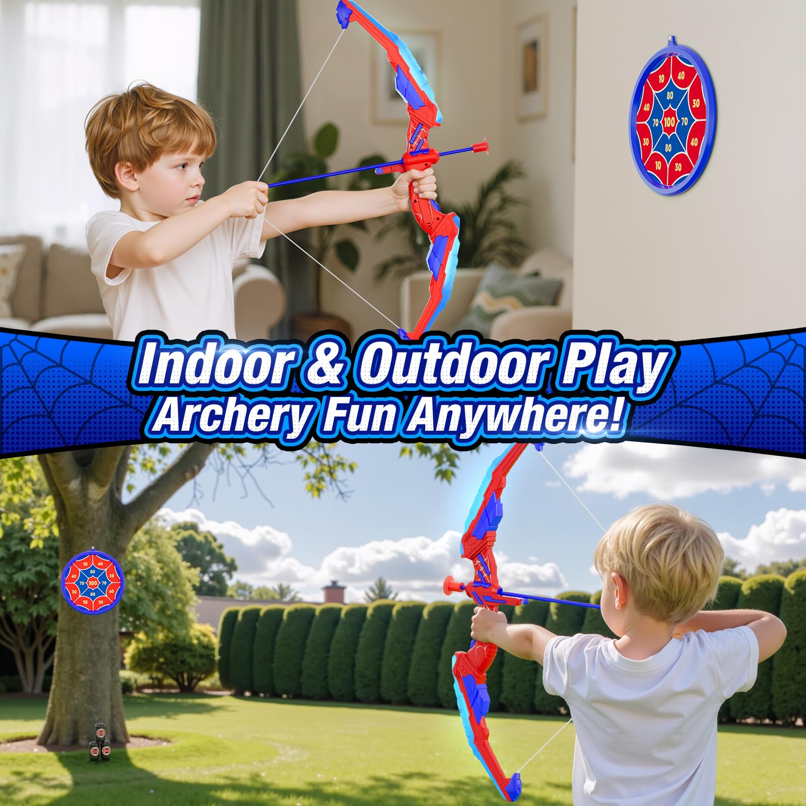 Giocattolo Tiro Con L'Arco Per Bambini DX DA XIN – 2 Archi Con Luci LED E 20 Frecce – Bersaglio In Piedi – Regalo 4-12 Anni