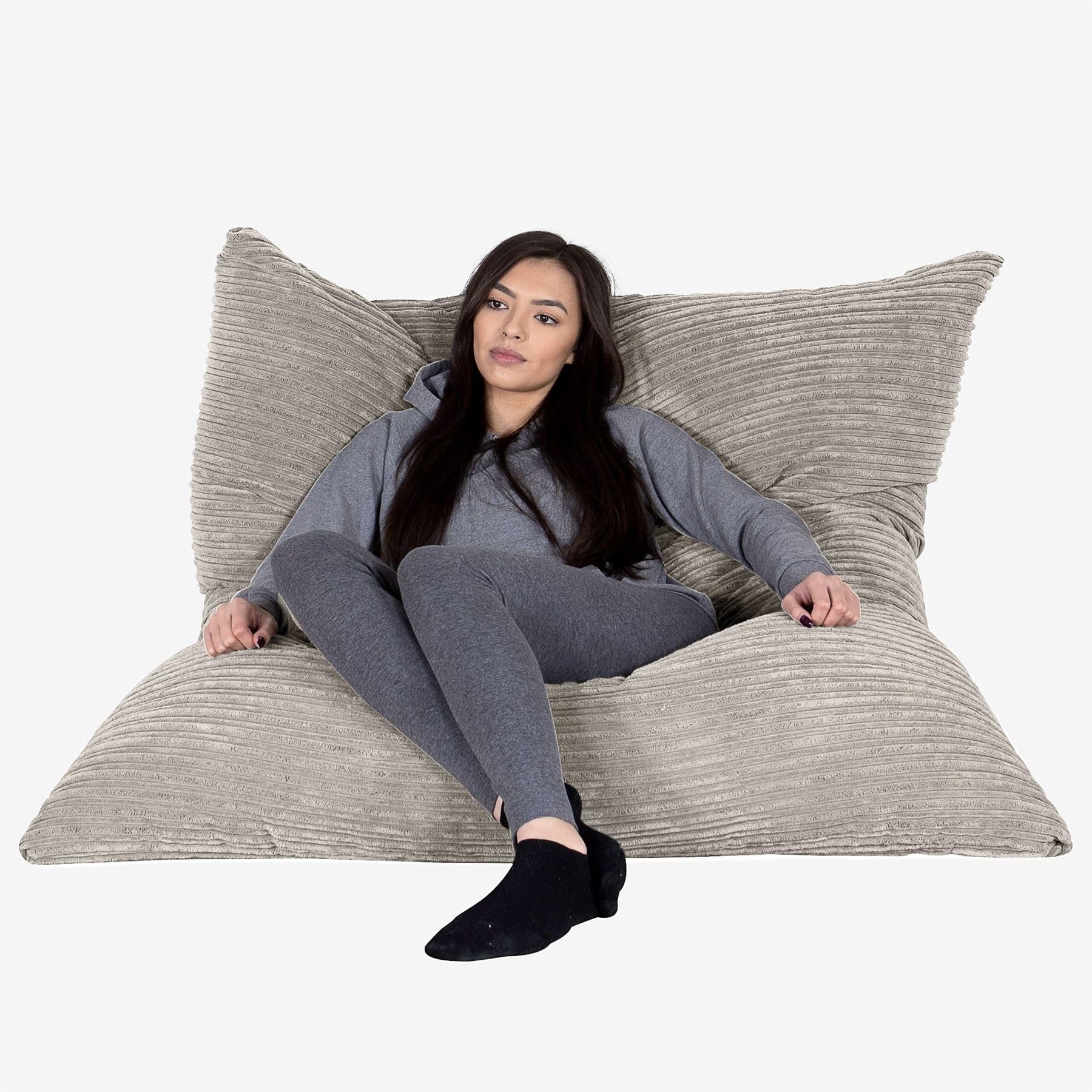 Lounge Pug Pouf Coussin Géant XXL en Velours Côtelé - Grand Coussin d'assise, Pouf Intérieur et Extérieur, Maniable & Polyvalent - Vison