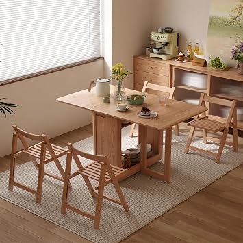 AnywaysWood Folding Dining Table with 4 Foldable Chairs Set, Space Saving Extendable Solid Wood Drop Leaf Table for Kitchen Dining Living Room Small Spaces Easy Assembly 55.12"31.5"30"