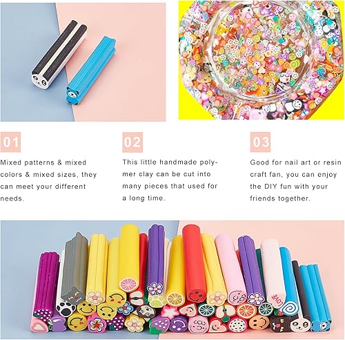 Miniatura 6 de ARRICRAFT 40 hebras hechas a mano de arcilla polimérica para arte de uñas, bastones con patrón mixto para manualidades, decoración de bricolaje, 2.0