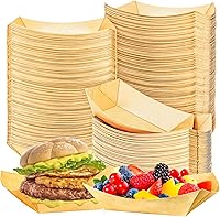 Vista 1 de MotBach Paquete de 120 bandejas de papel desechables de 2 libras de papel para barcos, bandeja de servir comida kraft, cestas para aperitivos