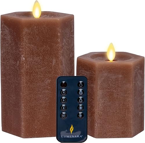 Luminara Juego de 2 velas hexagonales sin llama móvil (3.5 pulgadas de ancho x 4.5 pulgadas y 6.5 pulgadas de alto) pilar de cera real sin perfume,