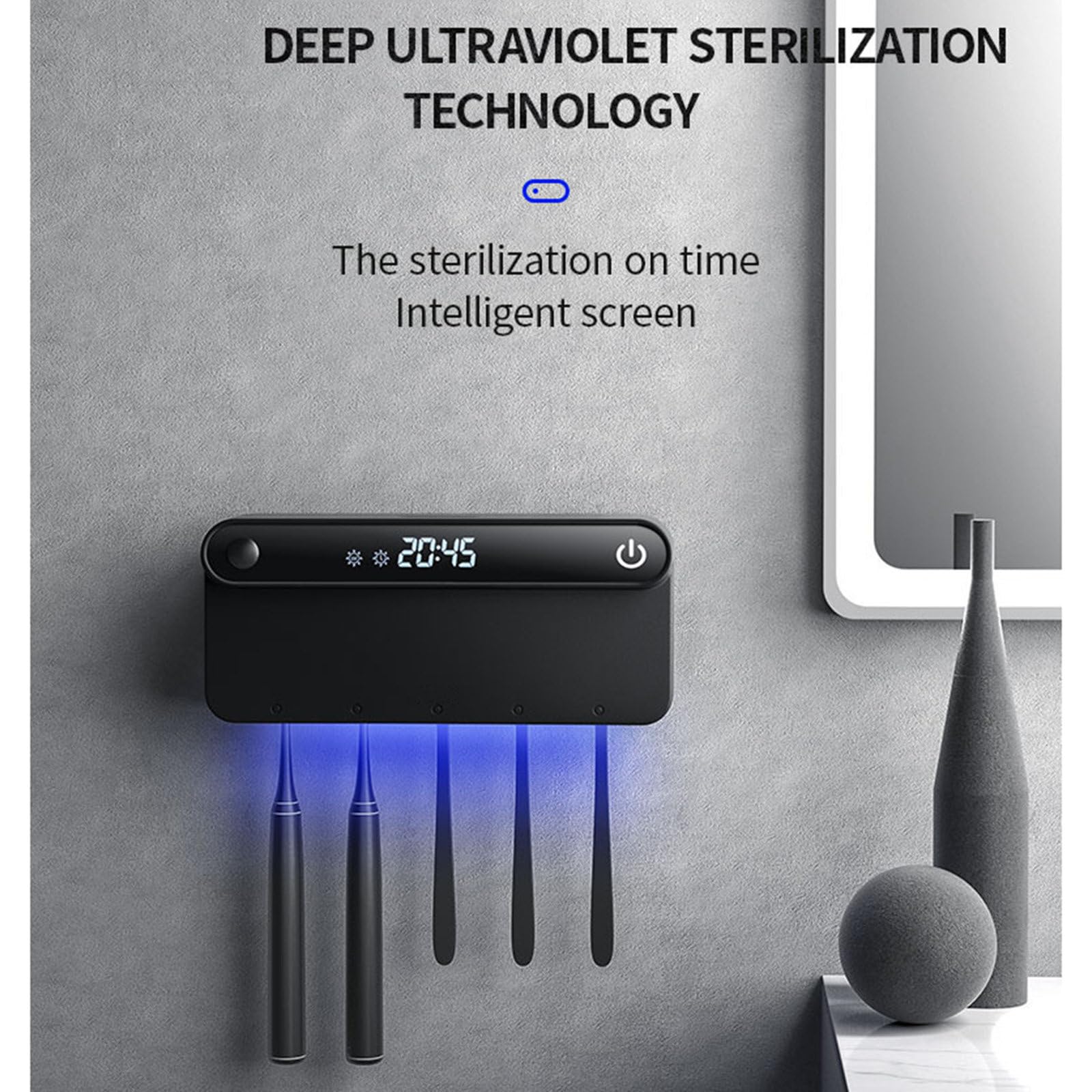 Soporte Inteligente Para Cepillo De Dientes, Temporizador Para Inodoro, Desinfección UV, Soporte Para Cepillo De Dientes, Accesorios De Baño Para El Hogar,Black