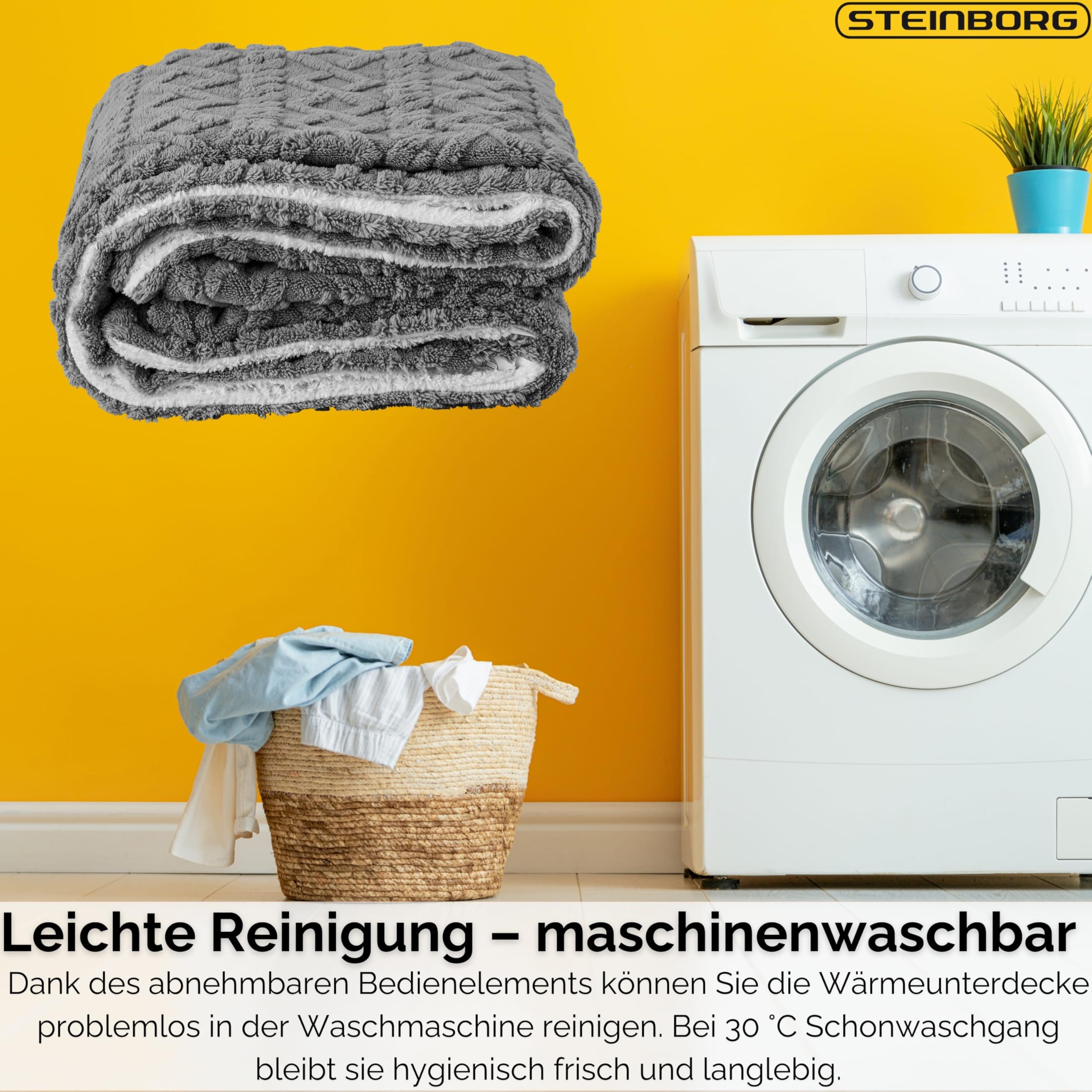 Steinborg® Heizdecke 180x130 cm mit Abschaltautomatik – Elektrische Kuscheldecke für Bett & Sofa, Wärmedecke mit 9 Heizstufen, maschinenwaschbar, weiche Wärmezudecke