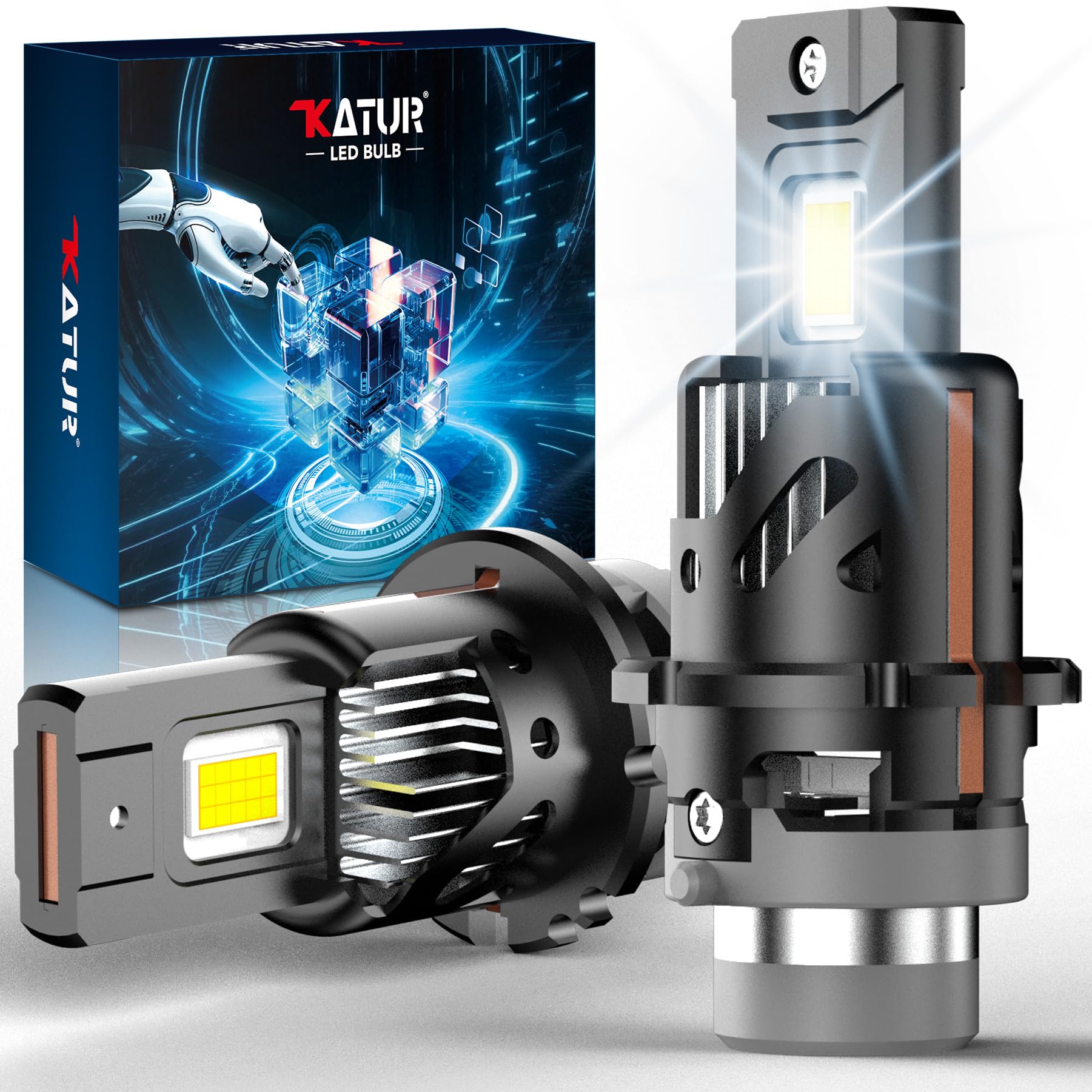 KATUR Żarówki LED D4S 800% jasności, 30000 lm 6500K białe żarówki LED 1:1 Plug and Play D4S Reflektory samochodowe (zestaw 2 szt.)
