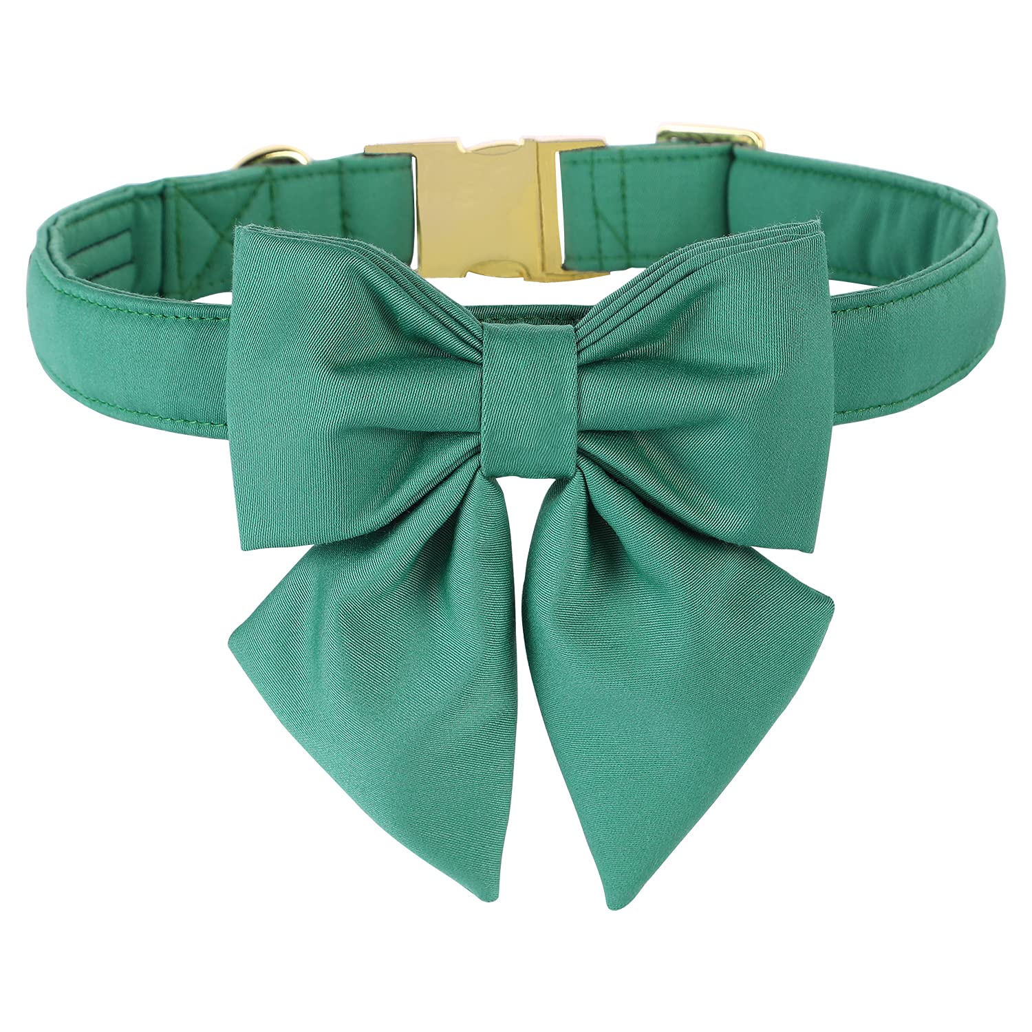 Maca Bates Jade Green Dog Collar with Cute Solid Sailor Bow Tie for Large Girl Boy Dogs,Adjustbale Durable Breakaway Soft Collars with Bowtie for