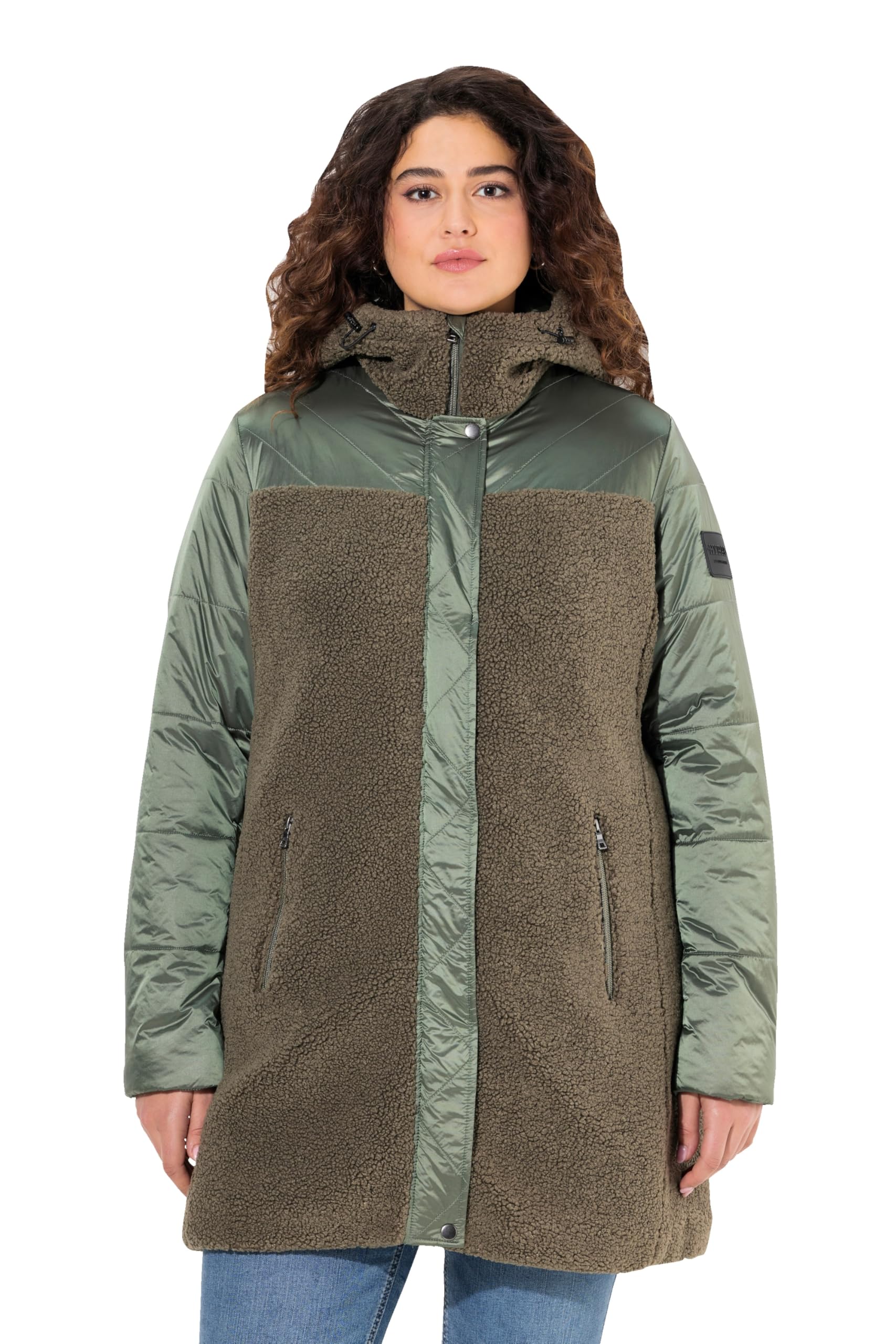 Ulla Popken Damen große Größen Übergrößen Plus Size Jacke, Stepp/Teddyfleece, Kapuze, Zipptaschen 833119
