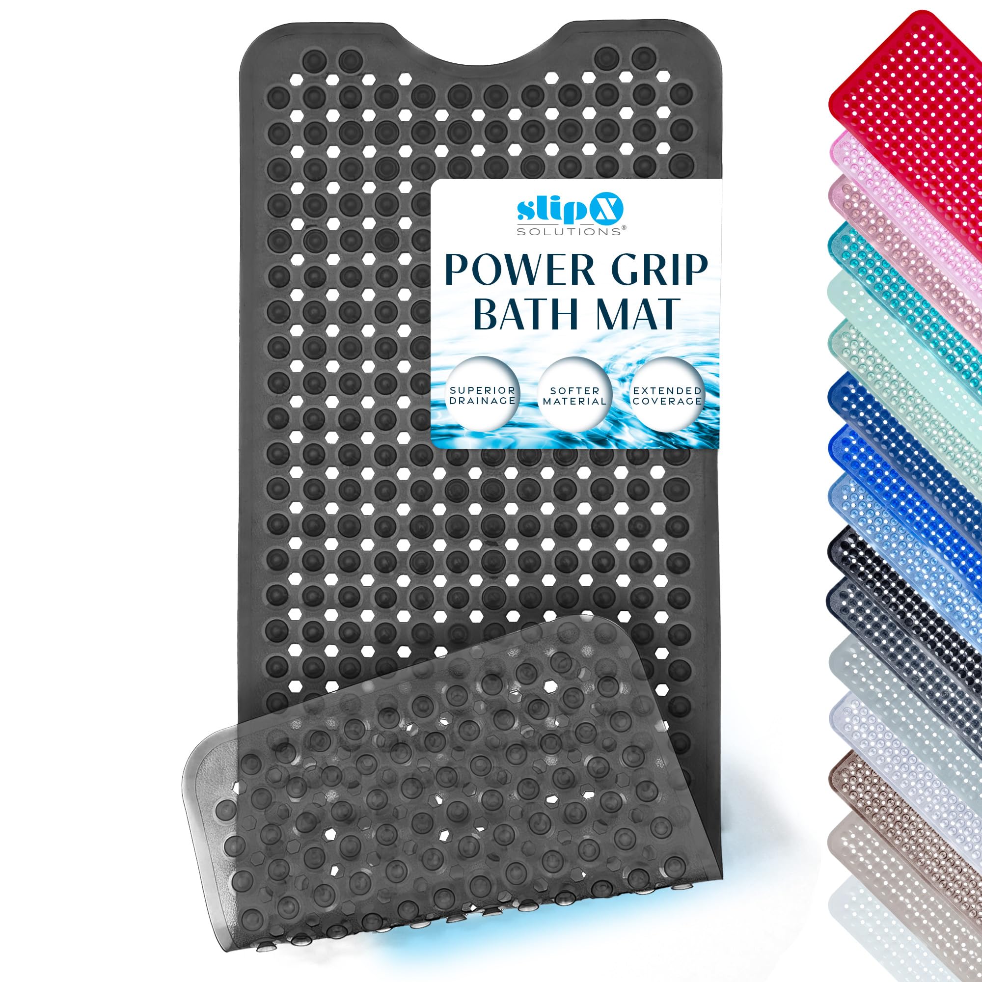 SlipX Solutions Power Grip extra lange Badewannen- und Duschmatte, 99 x 40 cm, rutschfester Nassboden, für ältere Menschen und Kinderbadezimmer, 30 % längere Badewannenmatten, 200 Saugnäpfe,