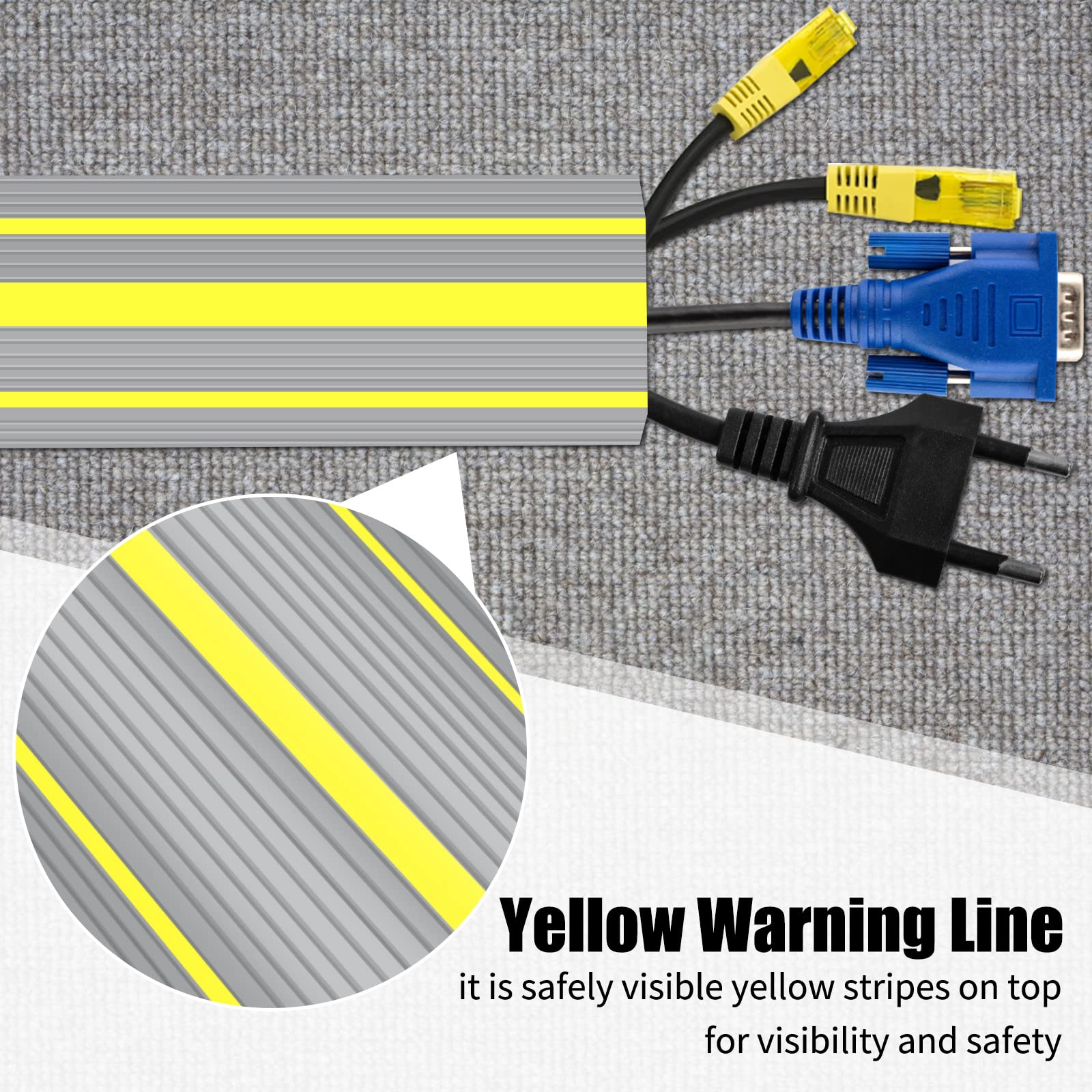 Cubierta de cable para exteriores, protector de cable de suelo de 4 m, cubierta de suelo de PVC resistente con 3 canales de cable, alfombrilla de alambre para gestión de cables de pavimento de garaje