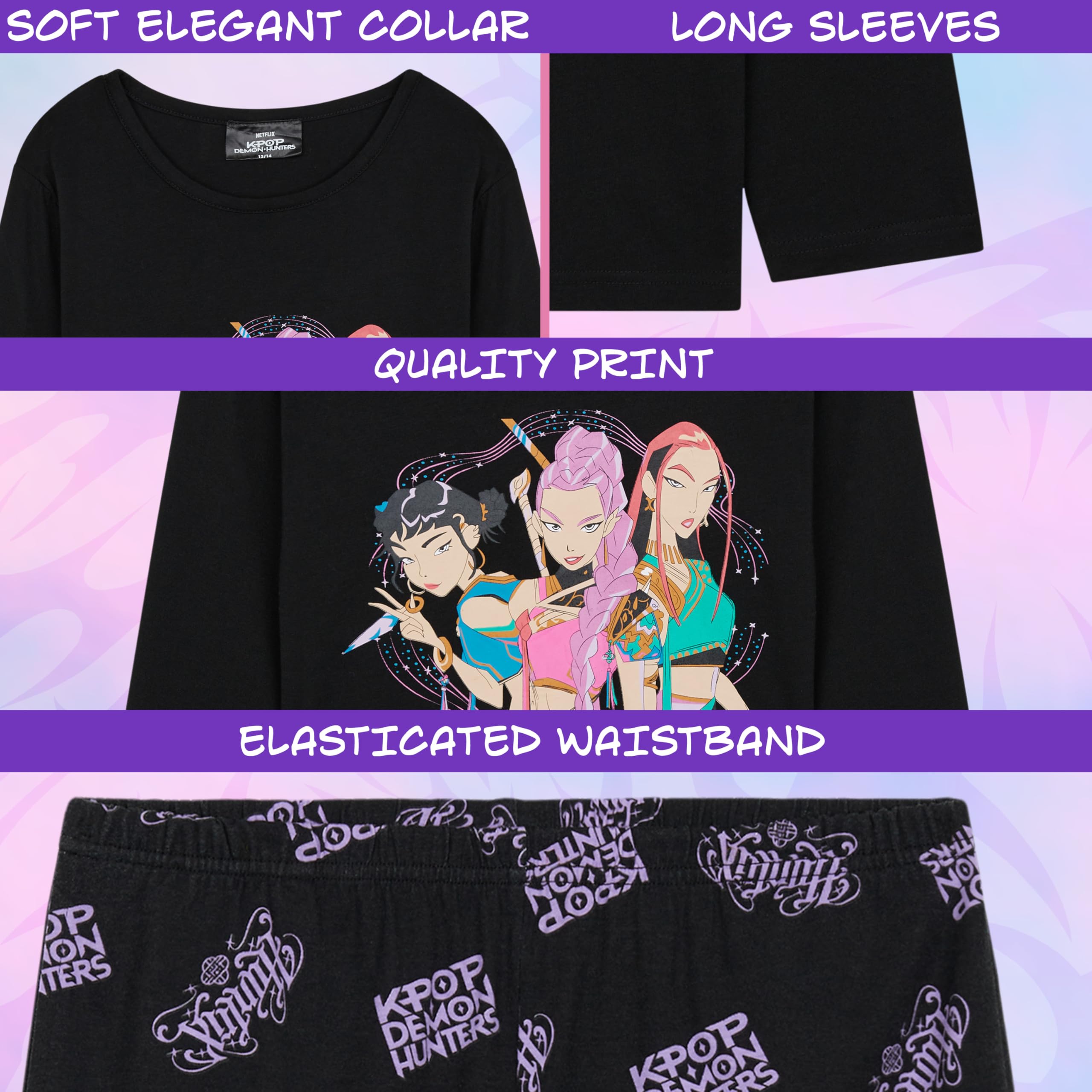 KPop Demon Hunters Officiel Pyjama Fille & Ado 5-14 Ans, Haut Doux et Pantalon Long, Idée Cadeau