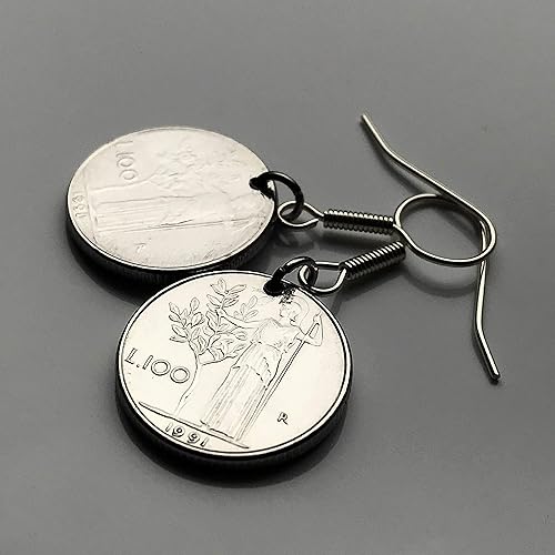 Miniatura 6 de Italy Italia100 Lire coin earring jewelry Minerva Rome Milan Venice Torino Napoli Perugia Bologna Parma Pisa Verona Palermo Siena Capri San