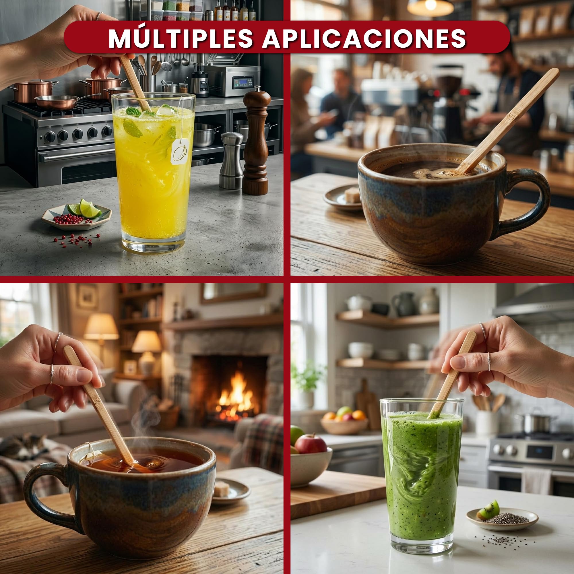 GASTROTOMI Palitos de Madera para Café 1000 Unidades – Palillos Desechables de 14 cm – Paletinas Café Ecológicas Biodegradables – Removedor Café para Oficina y Catering - Cucharas de Bambú desechables — view 8