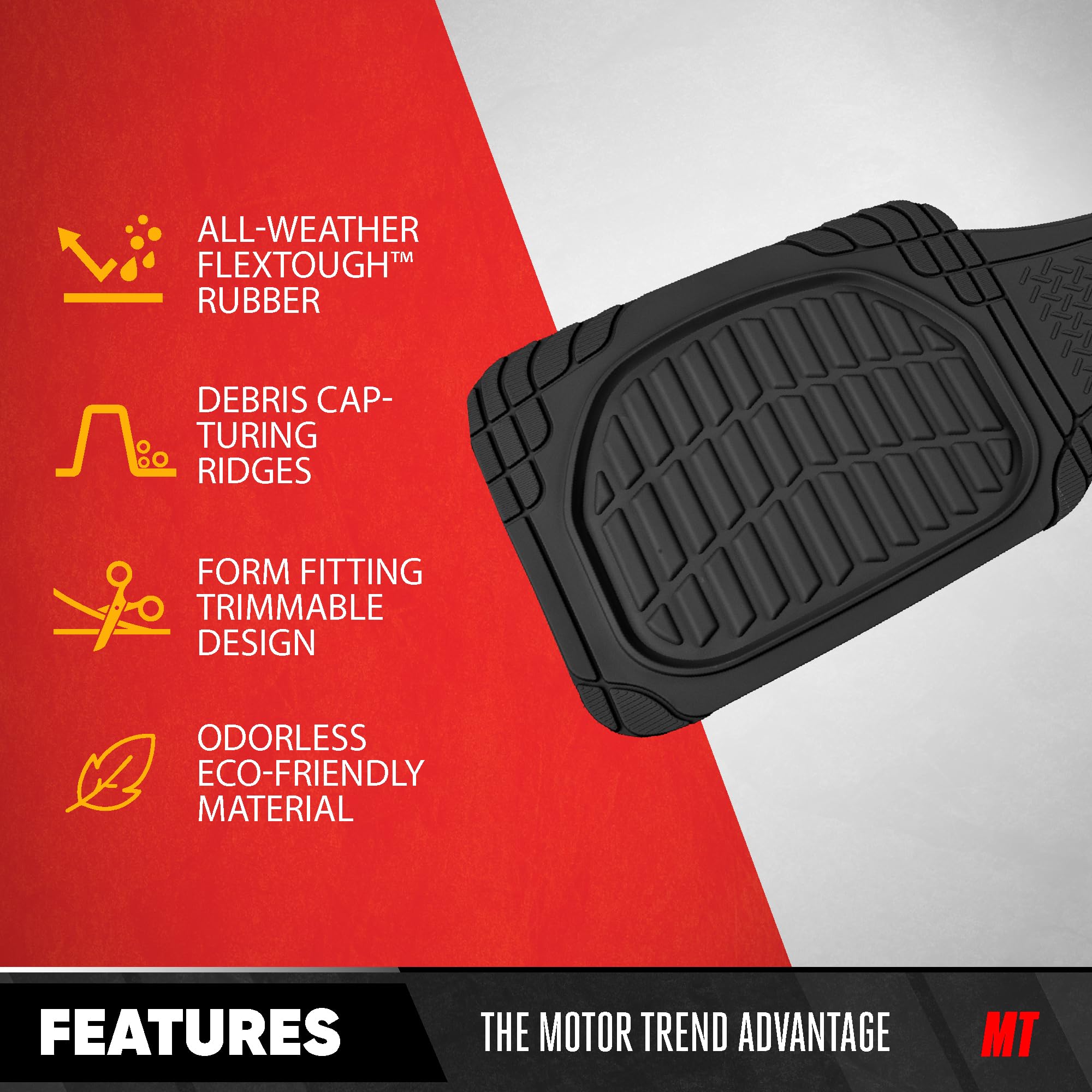 Motor Trend Premium FlexTough Deep Dish Rear Rubber Floor Mat Liners Heavy Duty All-Weather Universal Fit Trim-To-Fit Floor — view 3