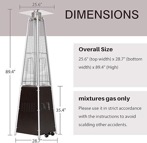 Miniatura 3 de Betterland Pyramid - Calentador de propano para exteriores de 89.4 pulgadas con ruedas 41000 BTU, certificado ETL y CSA, bronce martillado