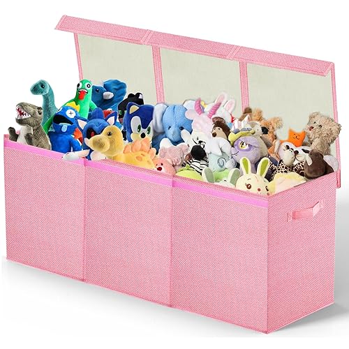 ouruer Large Toy Box Chest,Big Toy Storage Organizer,Storage Bins with Lids,Stuffed Animal Storage,Toy Bins for Kids Extra Large,Toddlers,Baby,Girls,Nursery,Living room,playroom(Pink)