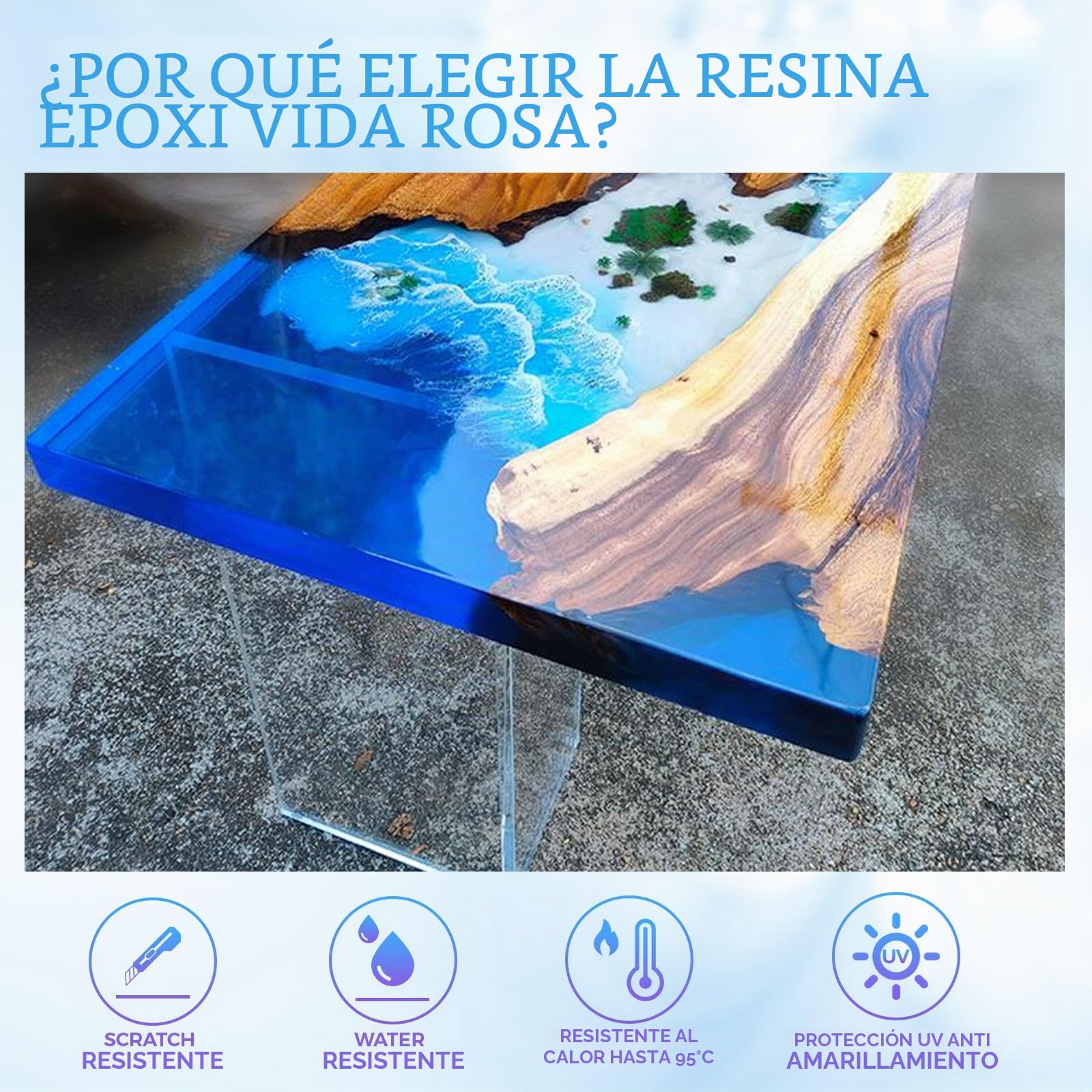 Kit de resina epoxi VidaRosa para principiantes, 1200 ml / 42.32 oz, recubrimiento cristalino para artesanías, fabricación de joyas y mesas de río