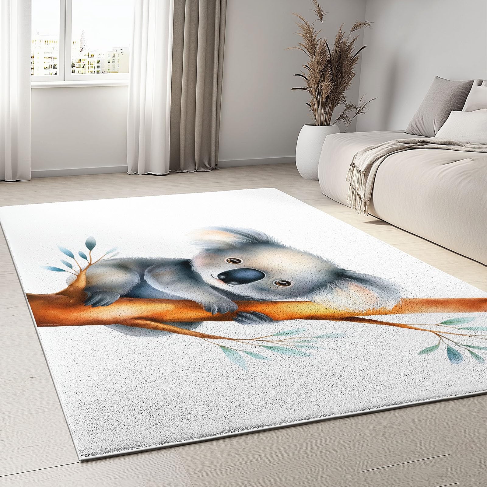 Dywan i przyjemnie miękki, 160 x 220 cm, kremowy dywan z krótkim włosiem do jadalni, kuchni i biura, marzycielskie dywaniki śliczne zwierzęta koala antypoślizgowe