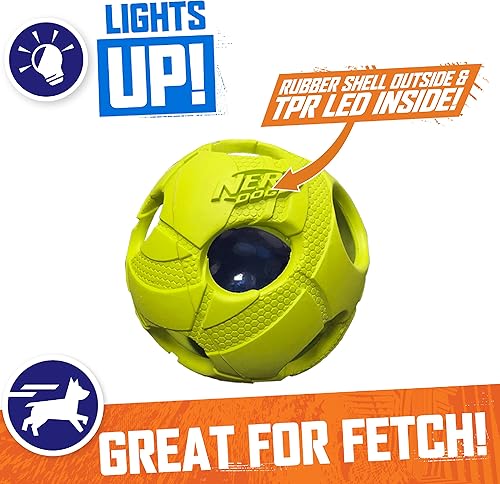 Miniatura 5 de Nerf Dog Bash Ball - Juguete para perros con LED interactivo, ligero, duradero y resistente al agua, 3.5 pulgadas, para razas medianas/grandes,