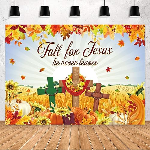 MEHOFOND Telón de fondo de otoño de 8 x 6 pies para Jesús, decoración de otoño de calabaza, hoja de arce, decoración de la Biblia, religión
