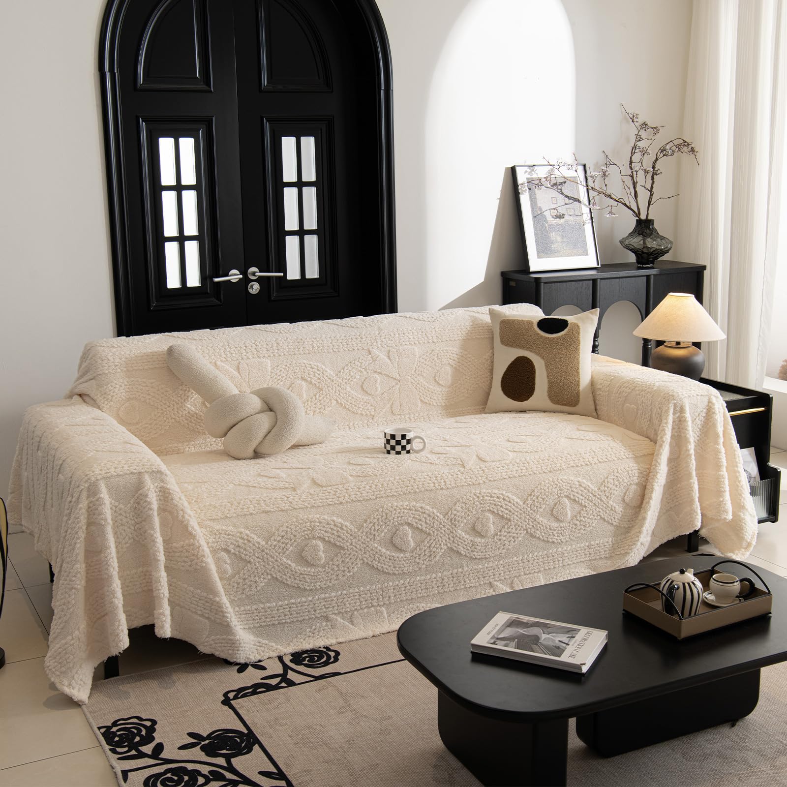 Felpa Manta Sofa, Otoño e Invierno Colcha Multiusos para Sofá, Mantas para Cama,Cálida Gruesa Alfombra de Sofá Súper Suave Cómodo Jarapas para Sofas 180 * 150cm-Beige