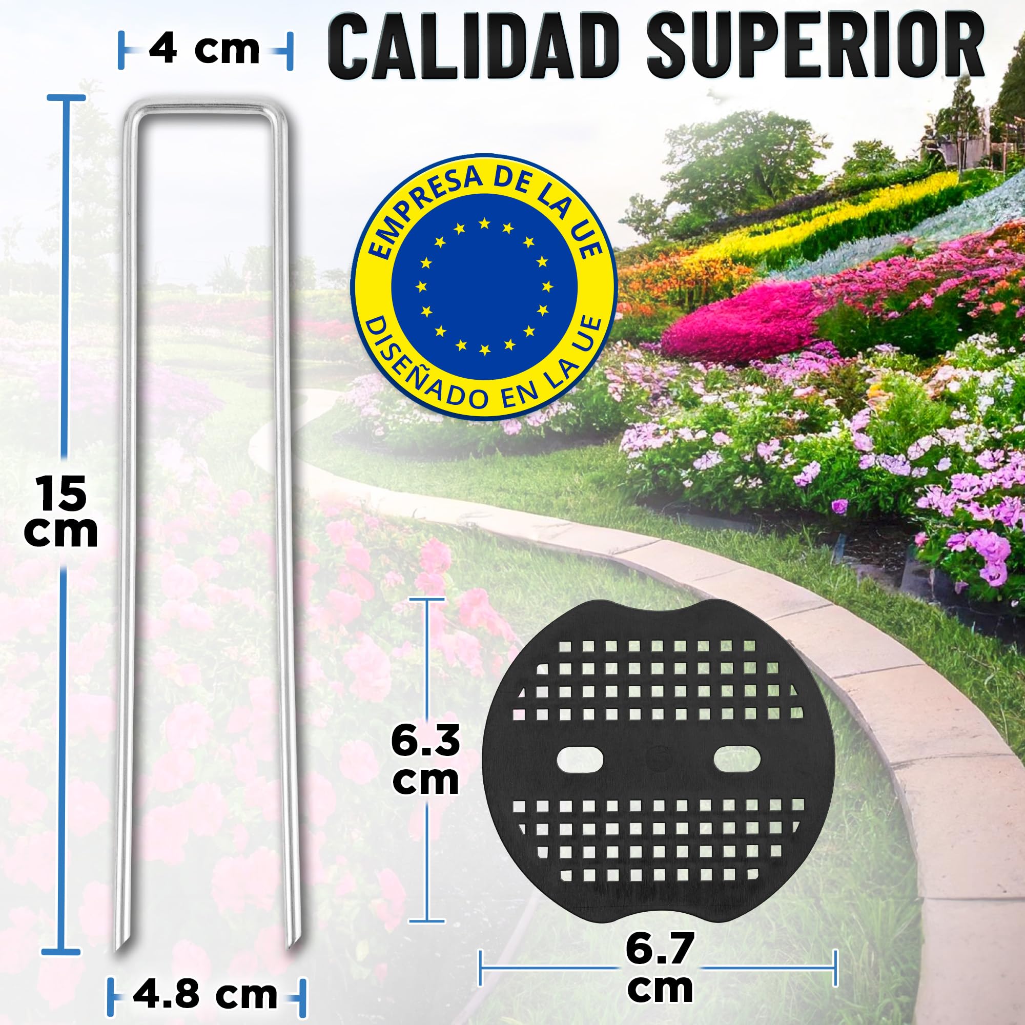 Garden Stakes w/Gaskets (6" / 150mm, 100 PK), Grapas galvanizadas en Forma de U con Arandelas, alfileres de Tela para la instalación de césped