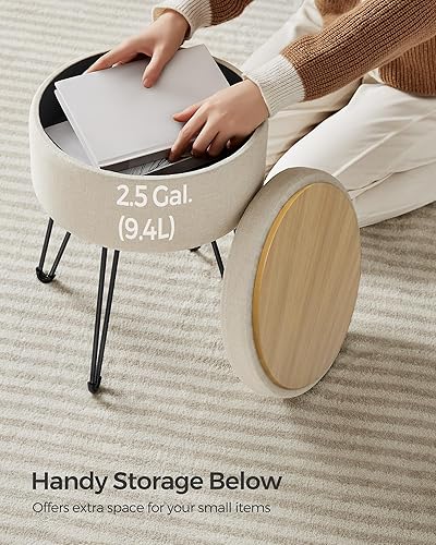 Miniatura 7 de SONGMICS Taburete de tocador, taburete otomano pequeño con almacenamiento, silla de tocador, 15.4 de diámetro x 17.4 pulgadas, 4 patas de metal,