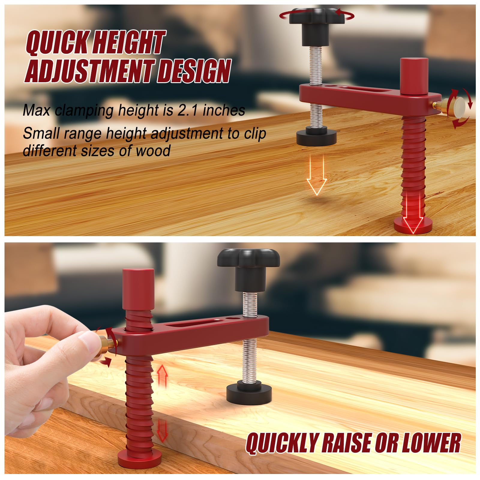 2 pièces de pince de banc de chien de 20 mm, pince de banc de chien à action rapide de 20 mm, pince de table à action rapide réglable en métal MFT pour banc de travail du bois (20 mm)