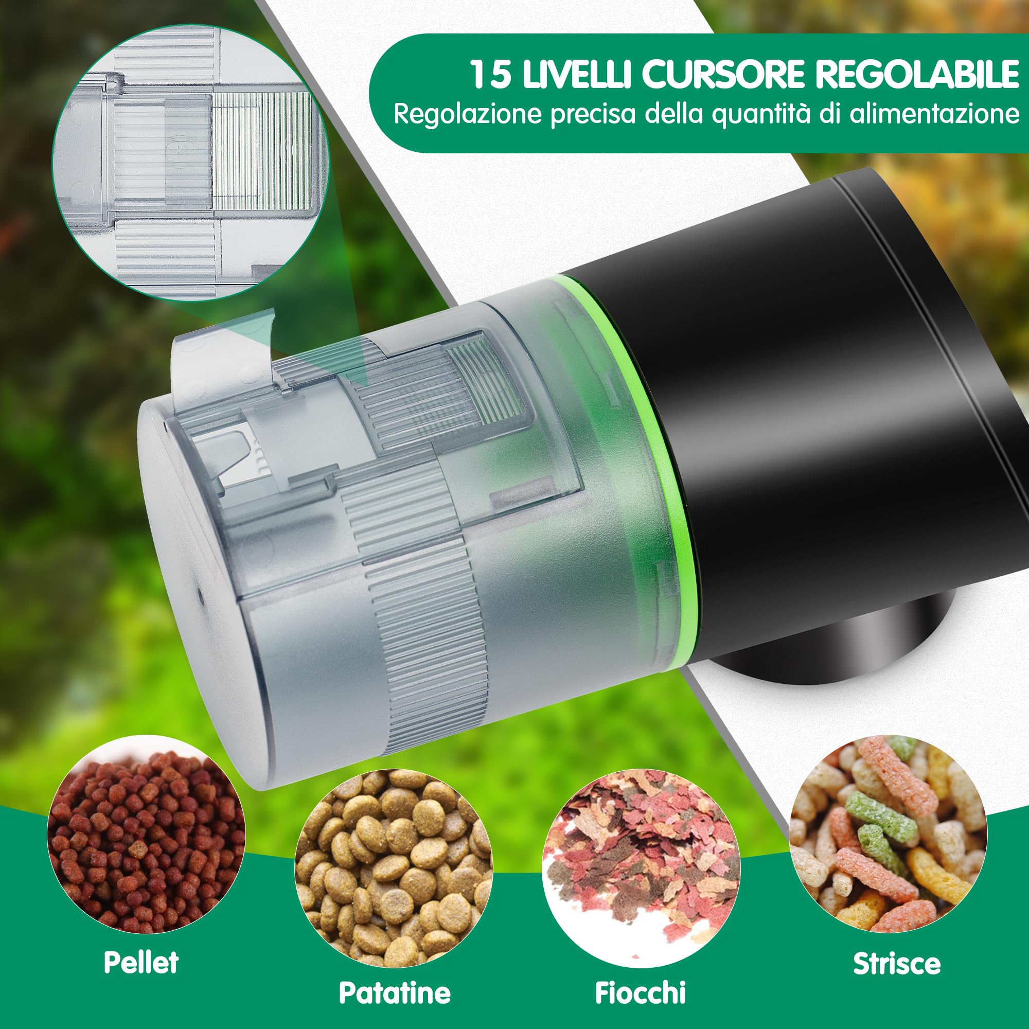 Ycozy Mangiatoia Automatica Acquario Distributore Automatico di Cibo Ricaricabile Mangiatoia per Pesci Programmabile Alimentatore di Pesce Adatto Per Acquario & Serbatoio | Navi-EV
