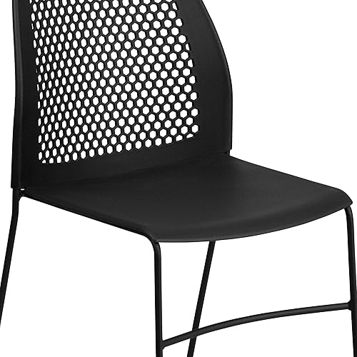 Miniatura 6 de BizChair Silla apilable con base de trineo negro para el hogar y la oficina con respaldo de ventilación de aire, silla de invitados