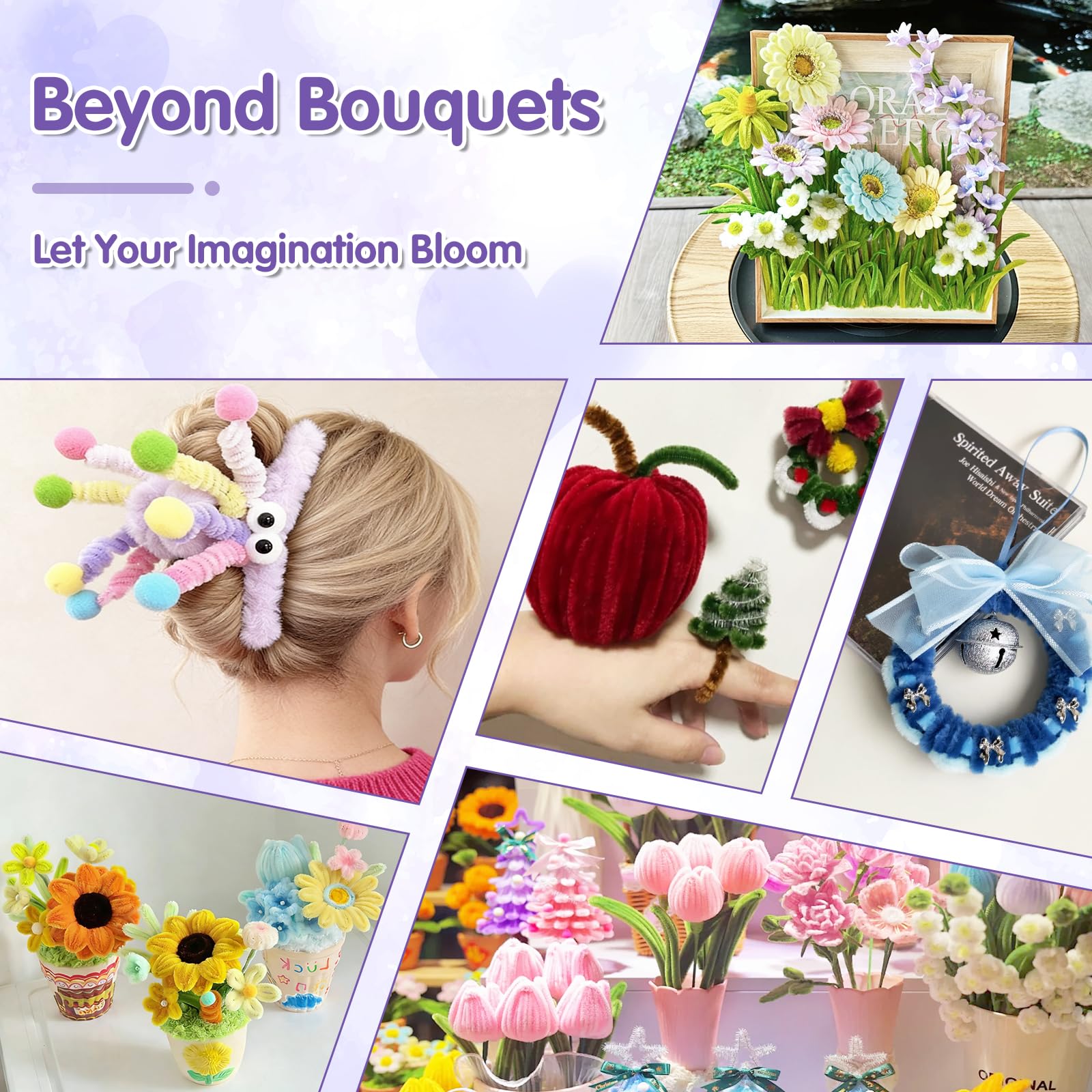18 Couleur Fil Chenille 1000 Pièces Cure Pipe Chenille Loisir Creatif | Pipe Cleaners Tulipes avec Ruban de Fleuriste et Tige Fleur pour Fournitures de Bouquet de Fleurs et de Décoration DIY