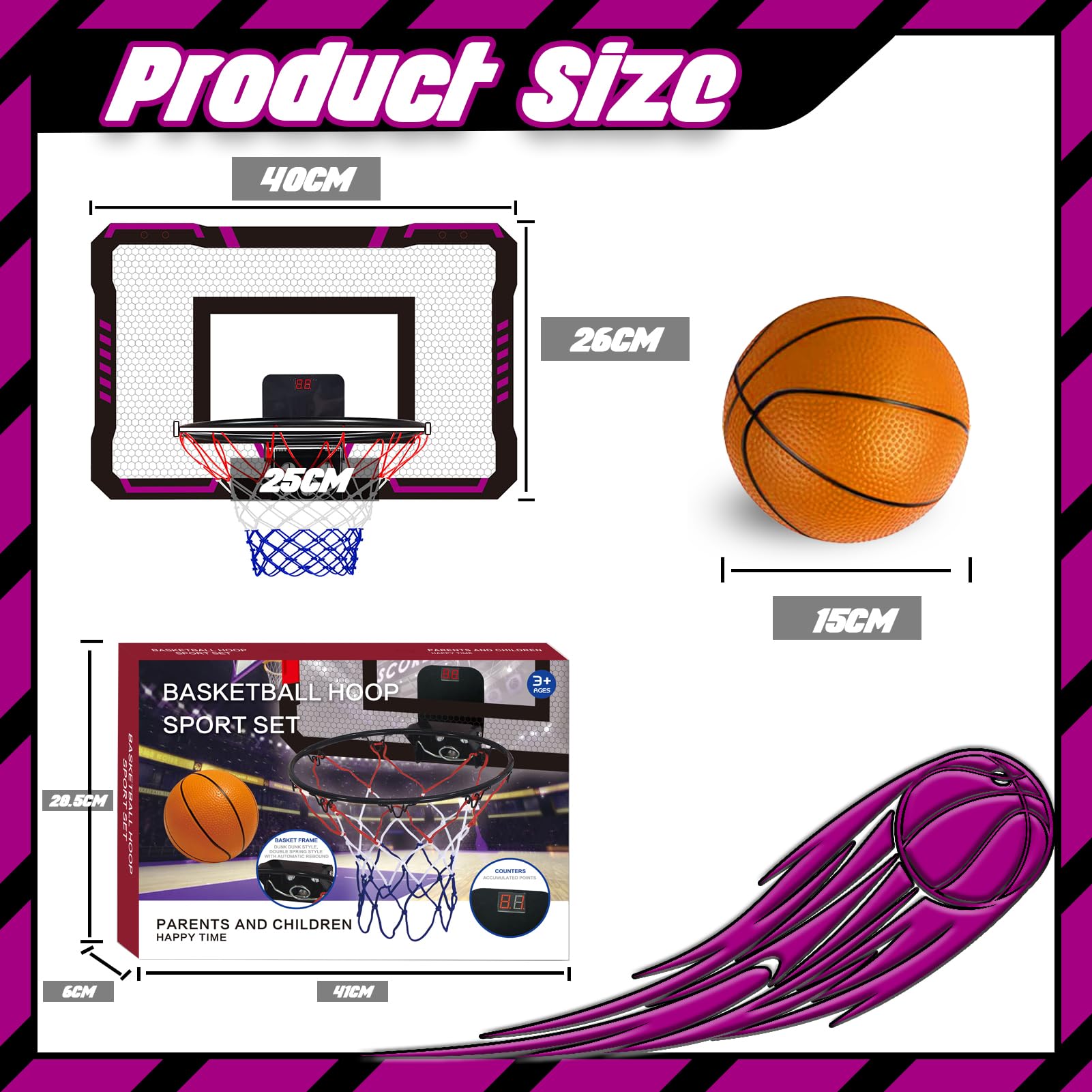 TEUVO Mini Panier Basket pour Enfants Jouet 3 5 6 7 8 9 10 12 Ans, Panier Basket Intérieur pour Porte/Chambre/Bureau/Mural Mini Hoop Toys Jouet Cadeau Jeux Sport Garçons Fille