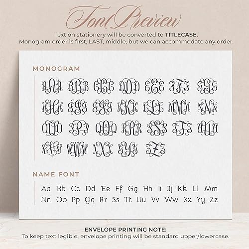 Miniatura 7 de Custom Monogram Flat Notecards, Traditional 3 Initial Note Stationery, Wedding Thank You Stationary, Three Letter Monogram, Vine Mono Flat
