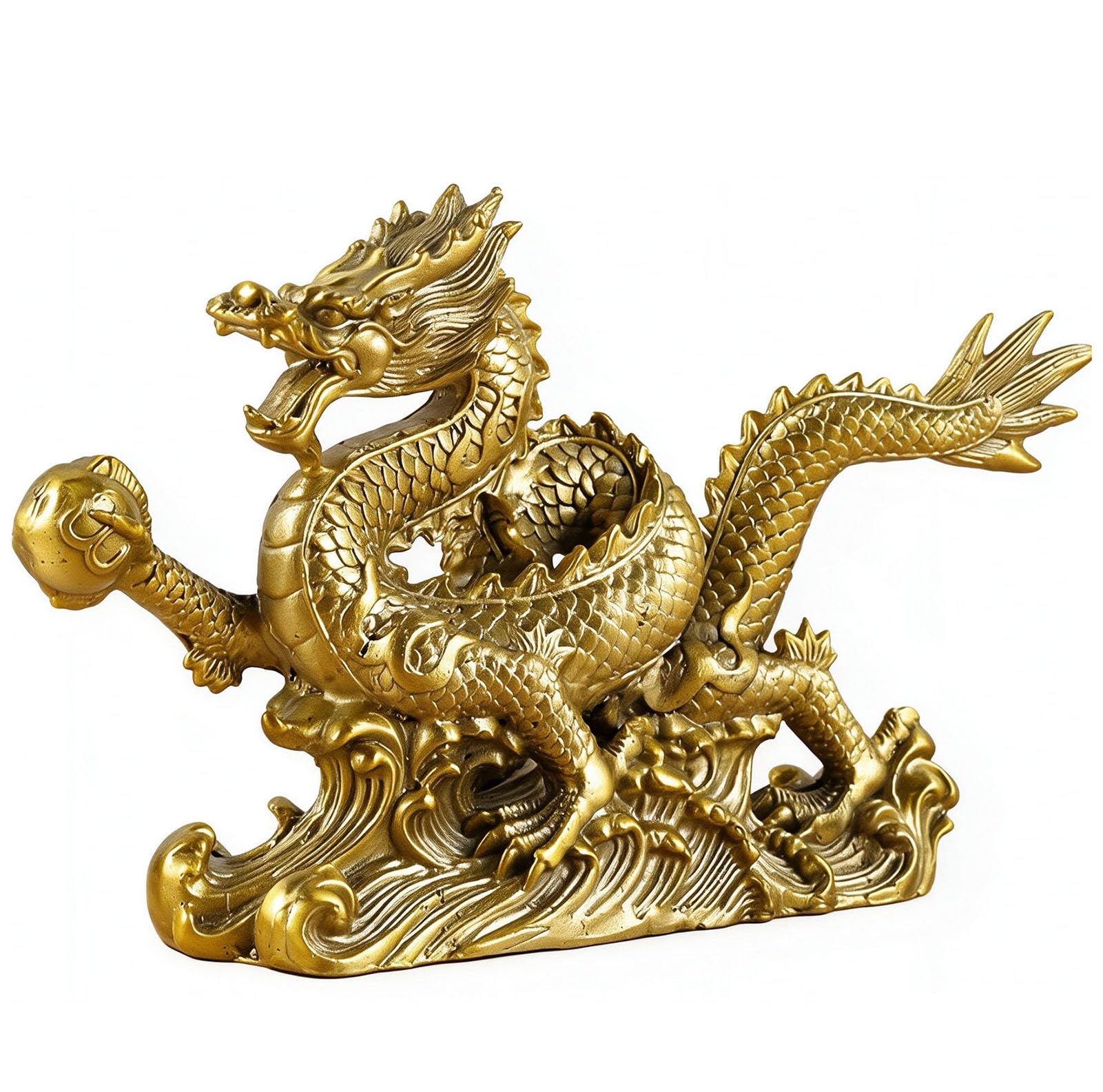 Brass Chinese Feng Shui Dragon Statue Sculpture Home Office Decoration