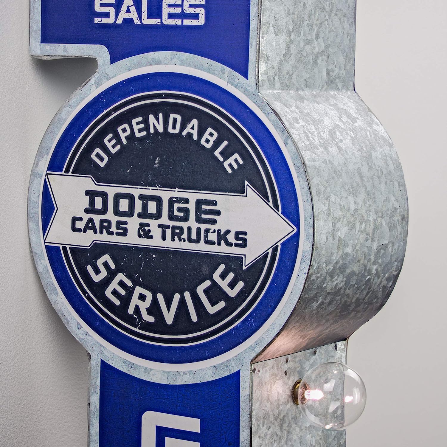 Dodge Parts Service Garage Reproduction Vintage Advertising Sign - Battery Powered LED Lights, Double Sided Metal Wall Mounted - 9 x 24 x 4 inches