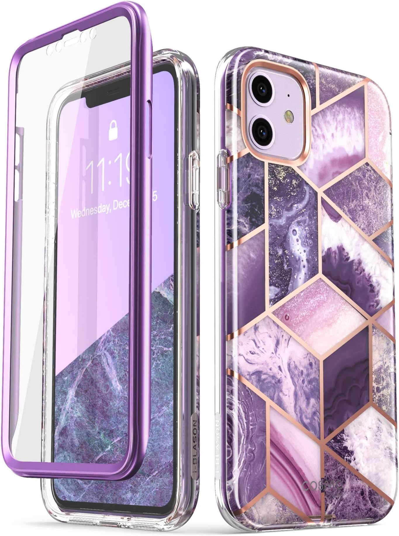 Cosmo Series Case for iPhone 11 (2019 Release), Slim Full-Body Stylish Protective Case with Built-in Screen Protector, Purple, 6.1''